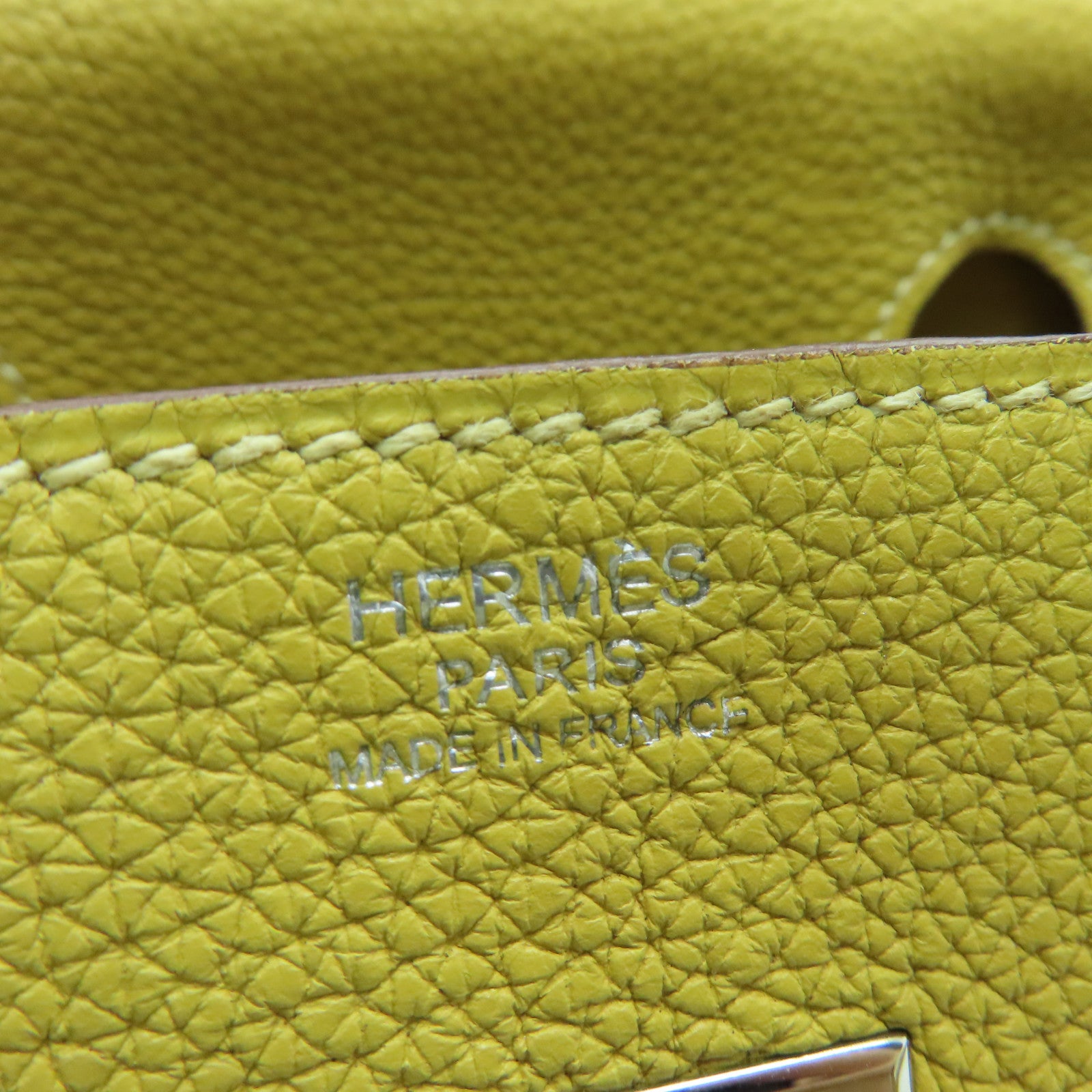 HERMES Togo Leather Birkin 30 Silver Buckle Handle Bag Yellow