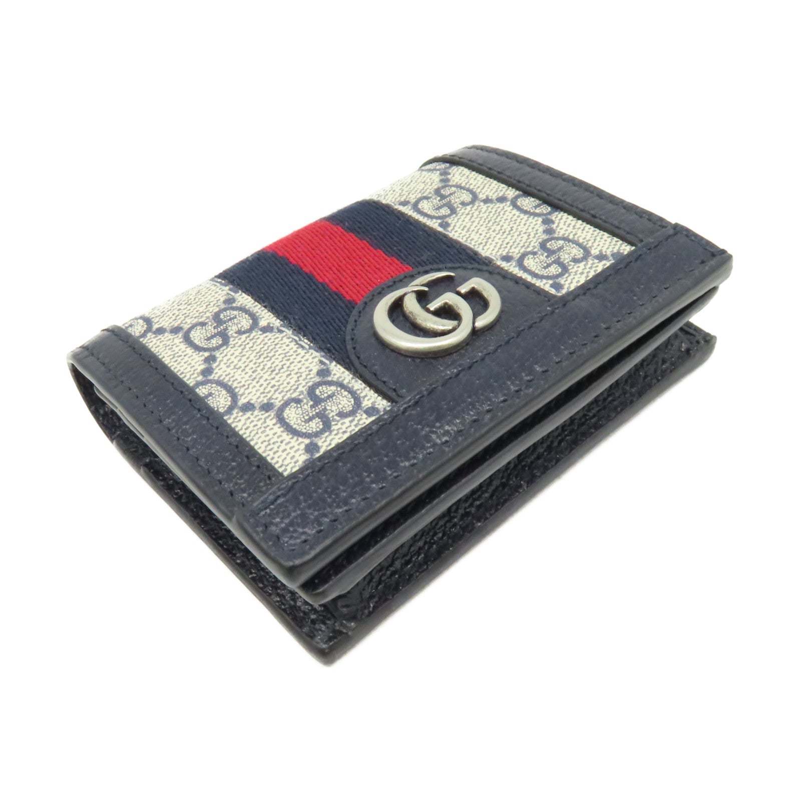 GUCCI 塗層帆布/牛皮皮革GG Supreme Wallet短錢包米色/寶藍色