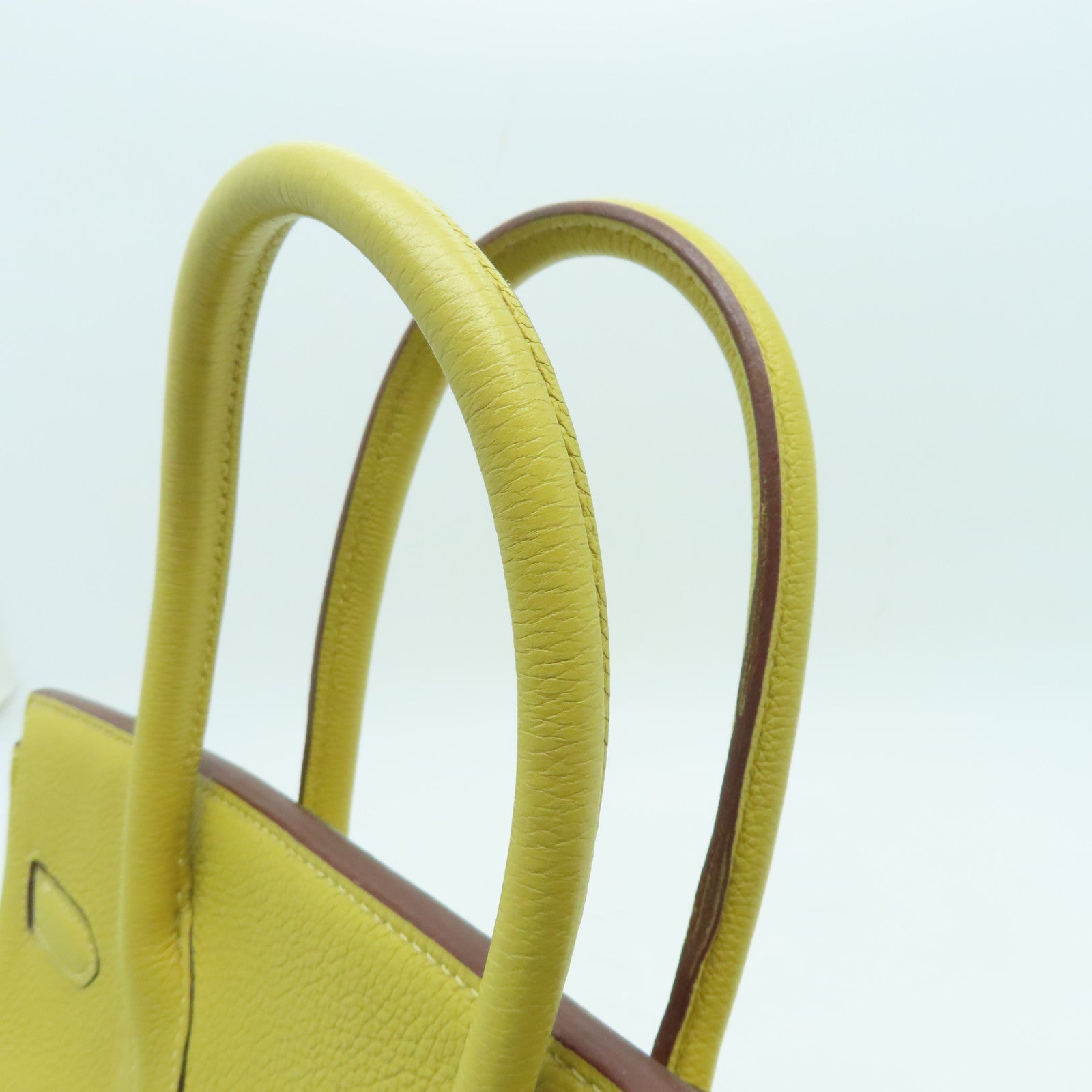 HERMES Togo Leather Birkin 30 Silver Buckle Handle Bag Yellow