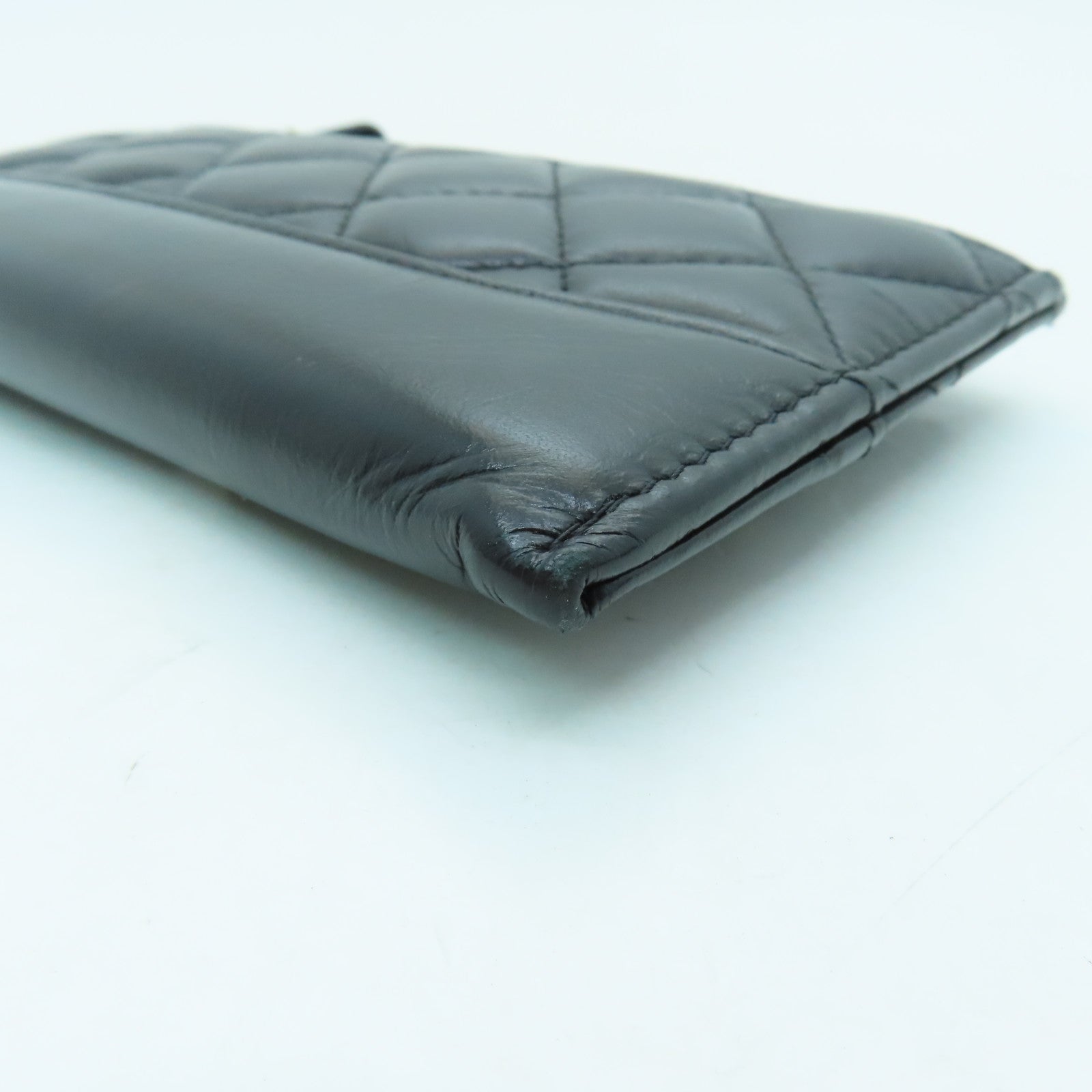 CHANEL 菱格牛皮皮革Wallet金銀扣錢包黑色