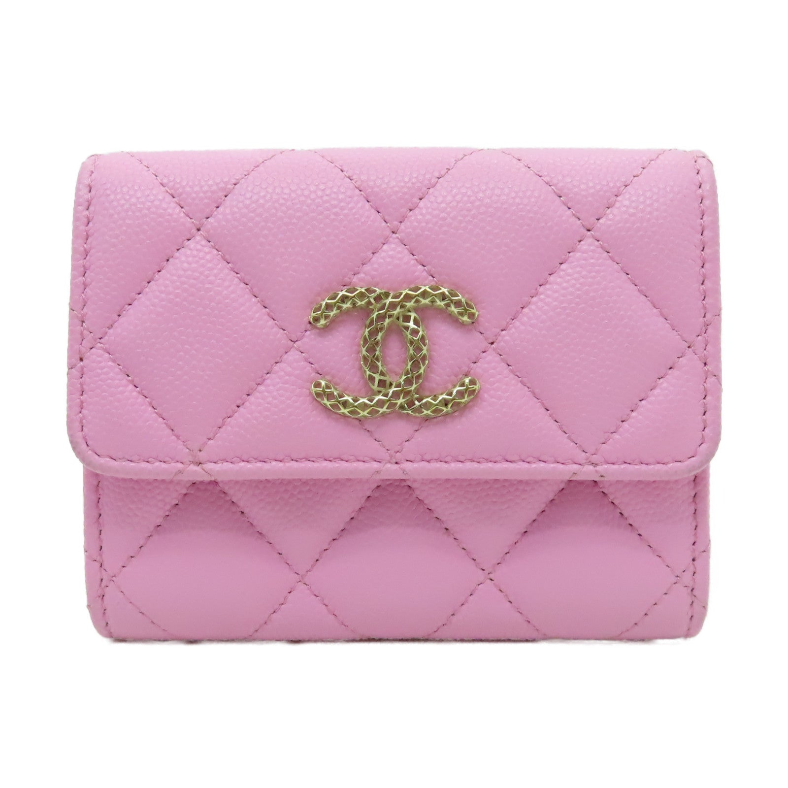 CHANEL 菱格牛皮皮革Card Holder金扣卡片套粉紅色