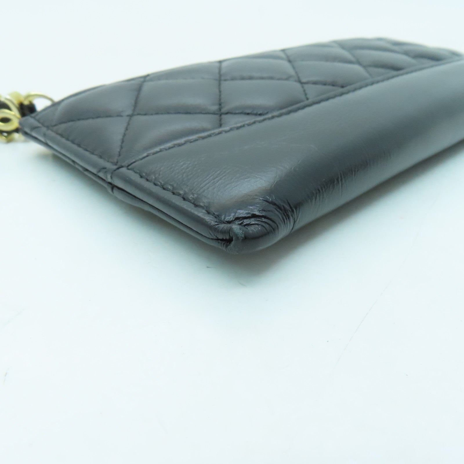 CHANEL 菱格牛皮皮革Wallet金銀扣錢包黑色
