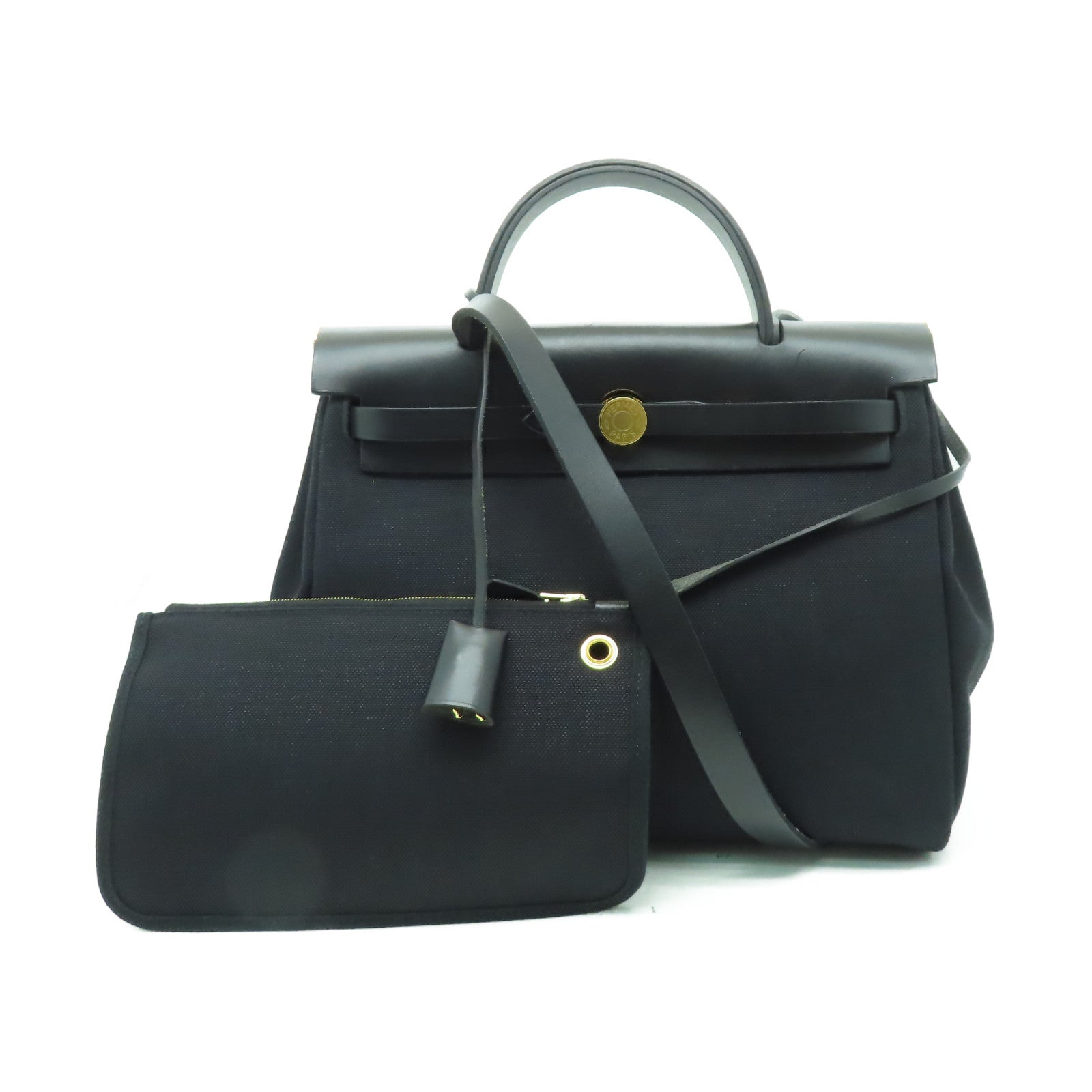 HERMES 【激減優惠】帆布Herbag PM金扣手挽肩背兩用袋黑色