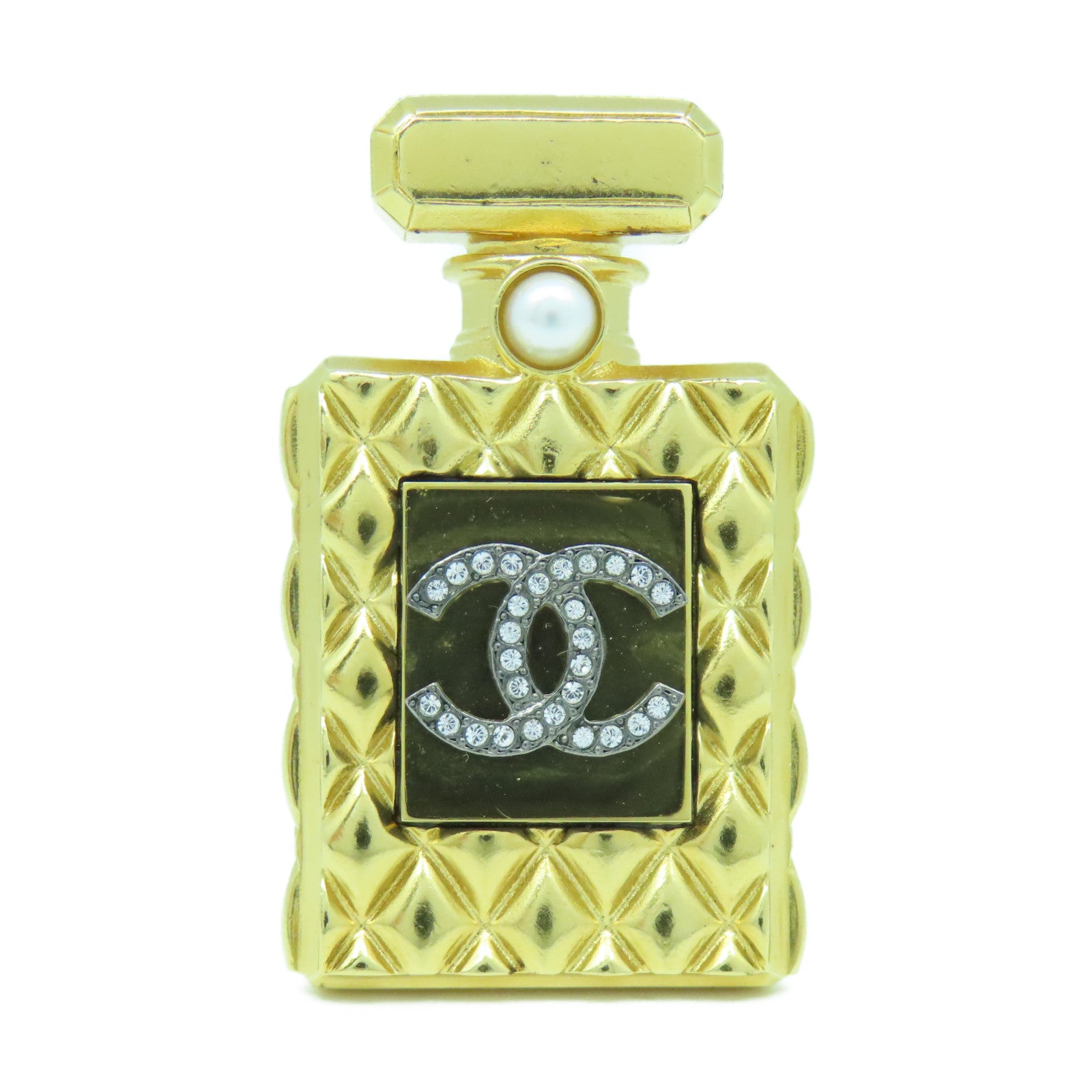 CHANEL 金屬/水晶Brooch金扣胸針金色