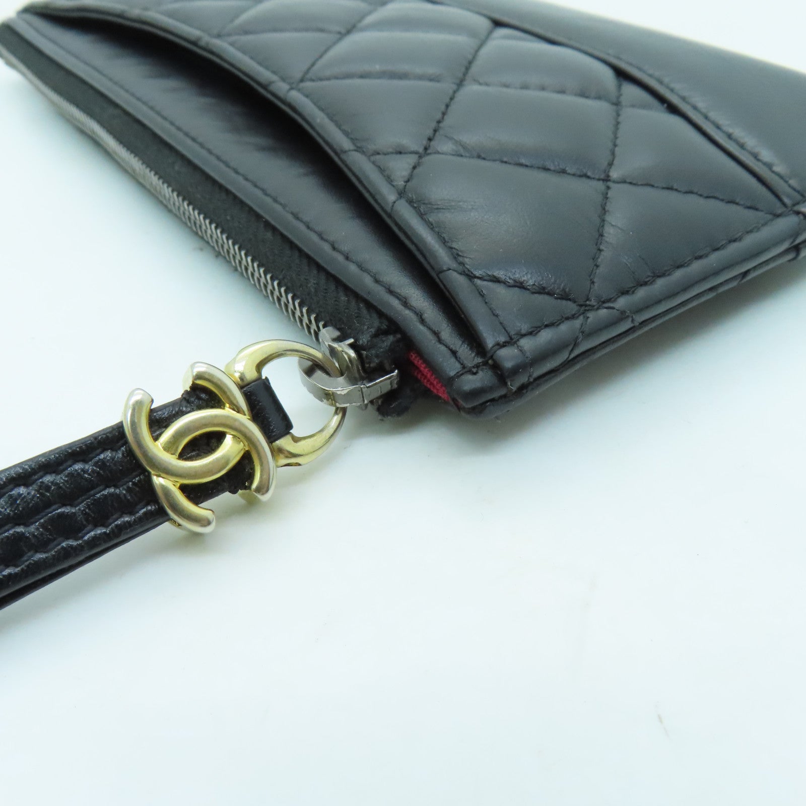 CHANEL 菱格牛皮皮革Wallet金銀扣錢包黑色