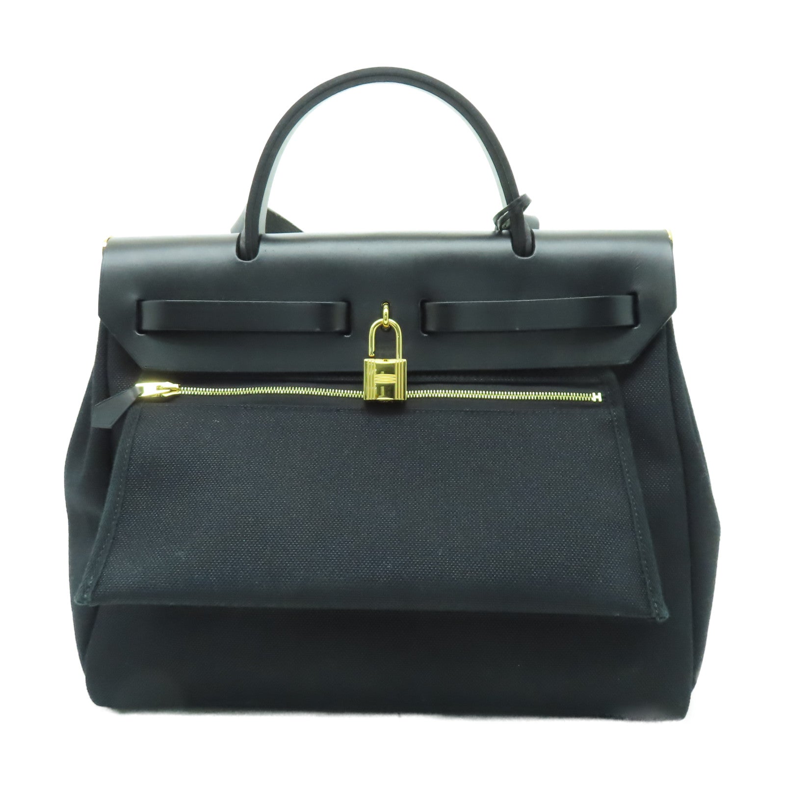 HERMES 【激減優惠】帆布Herbag PM金扣手挽肩背兩用袋黑色