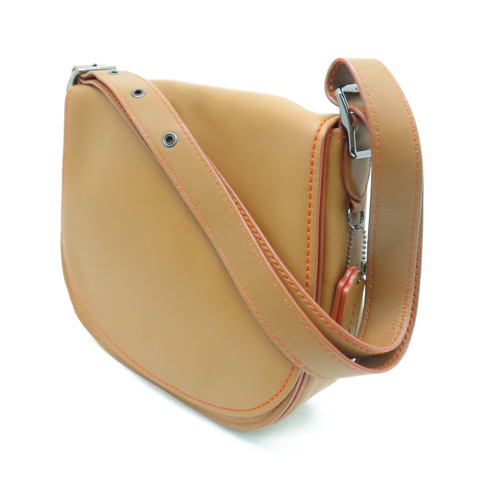 COACH 牛皮皮革Shoulder Bag銀扣肩背袋棕色