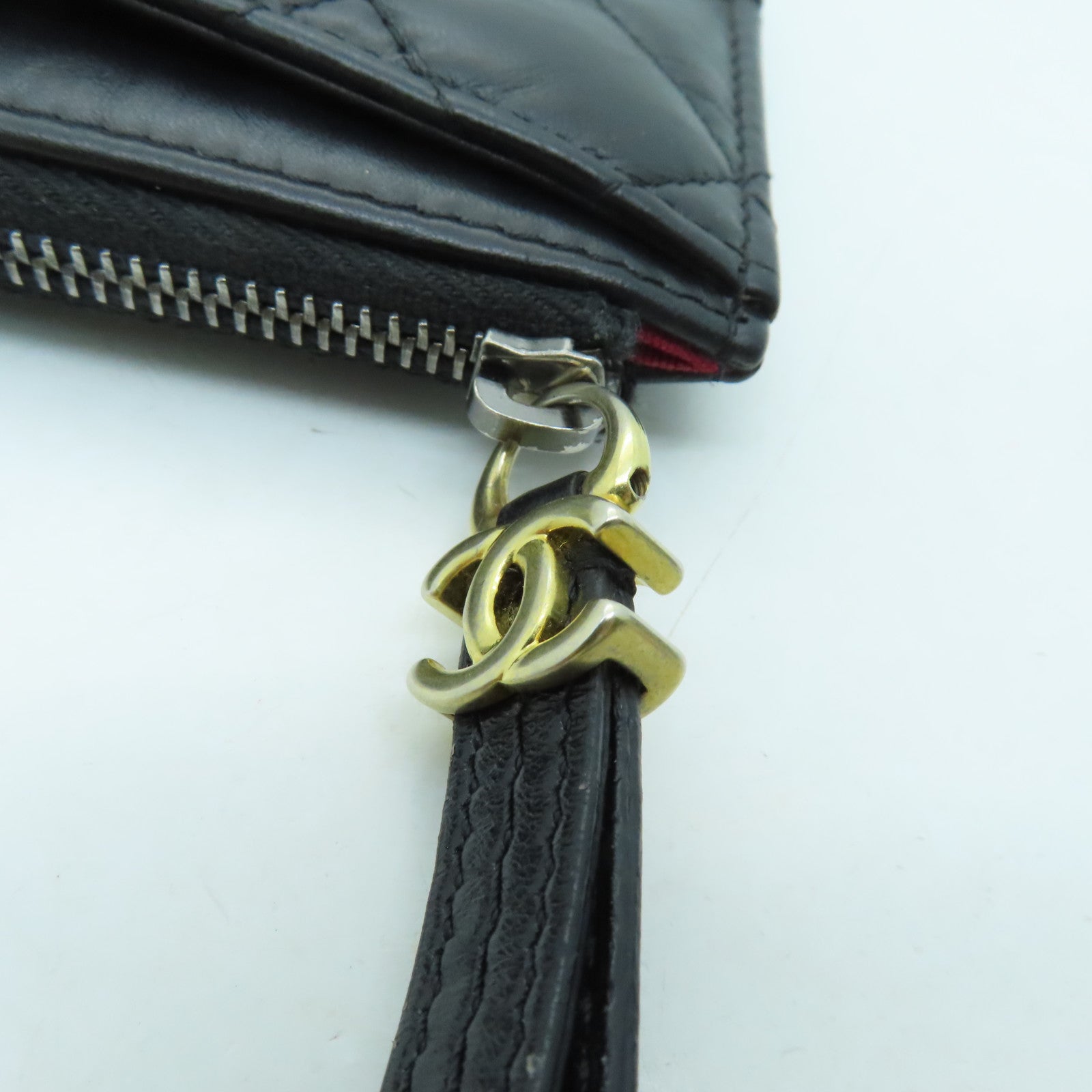 CHANEL 菱格牛皮皮革Wallet金銀扣錢包黑色