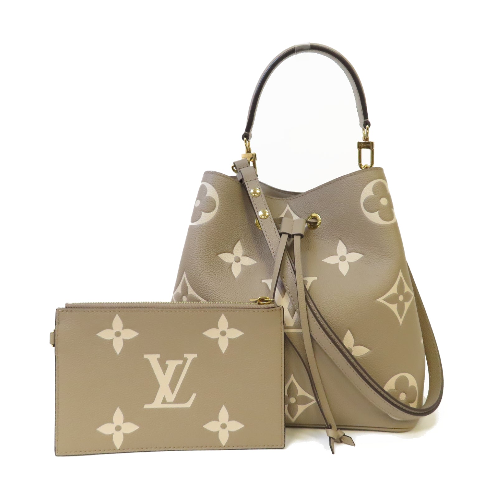 LOUIS VUITTON Monogram Empreinte NeoNoe MM金扣手挽肩背兩用袋斑鳩灰色/奶油色