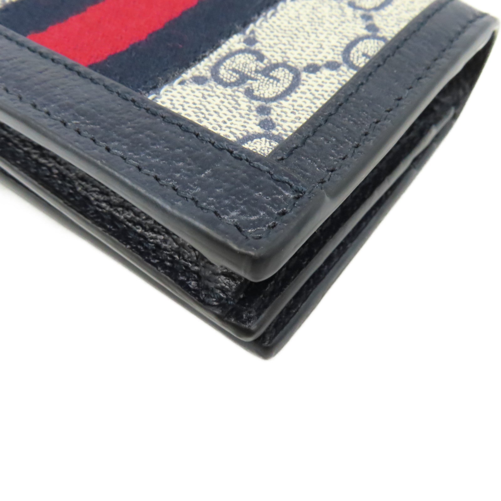 GUCCI 塗層帆布/牛皮皮革GG Supreme Wallet短錢包米色/寶藍色