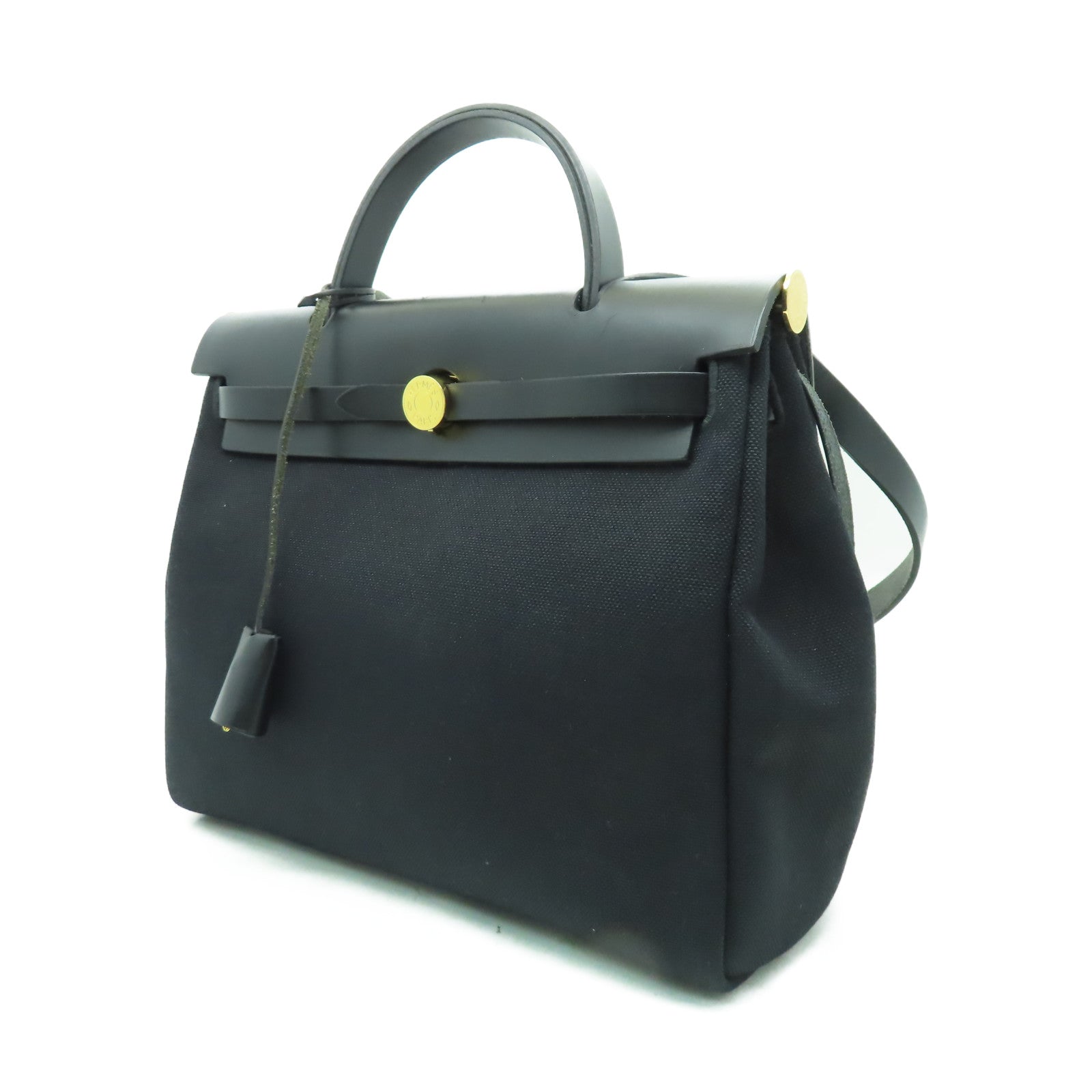 HERMES 【激減優惠】帆布Herbag PM金扣手挽肩背兩用袋黑色