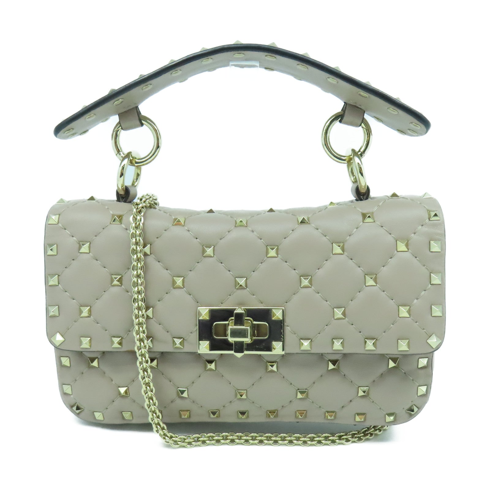 Valentino 羊皮皮革Rockstud Bag金扣手挽肩背兩用袋米色