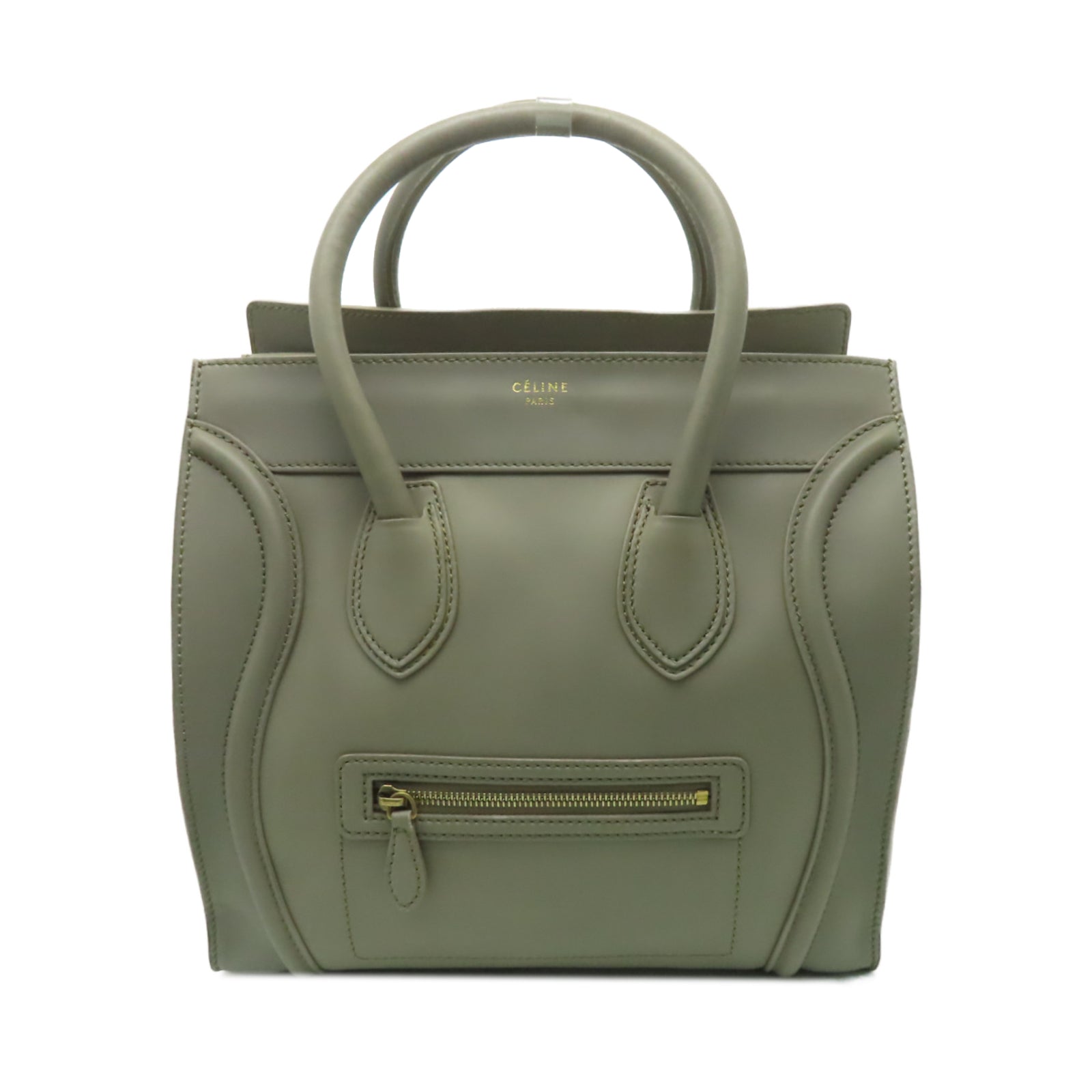 CELINE 牛皮皮革Mini Luggage金扣手挽袋灰色