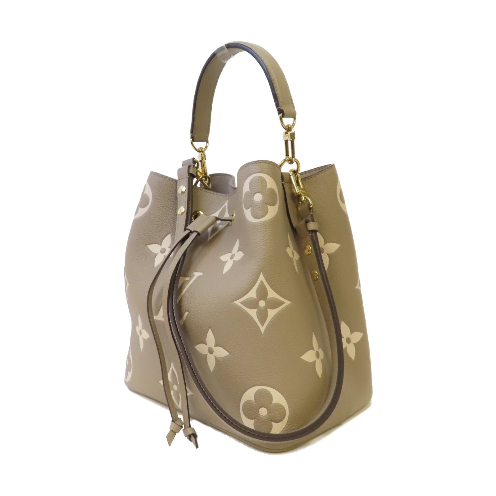 LOUIS VUITTON Monogram Empreinte NeoNoe MM金扣手挽肩背兩用袋斑鳩灰色/奶油色