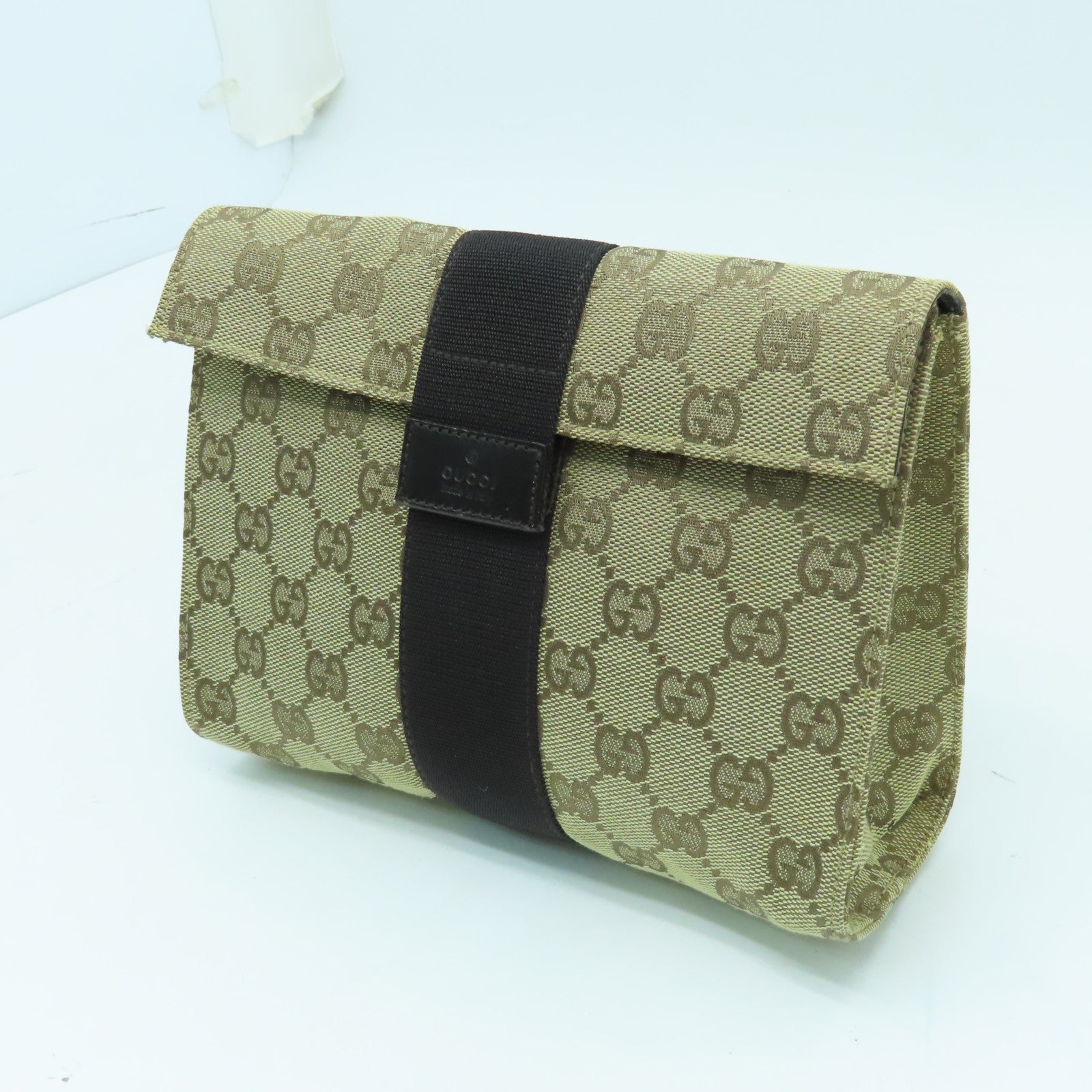 GUCCI Canvas Pouch Clutch Brown