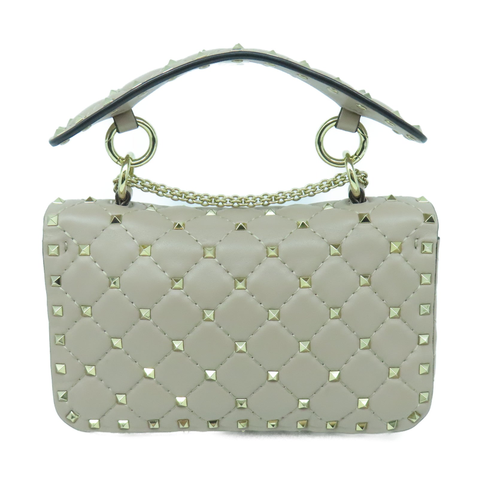 Valentino 羊皮皮革Rockstud Bag金扣手挽肩背兩用袋米色