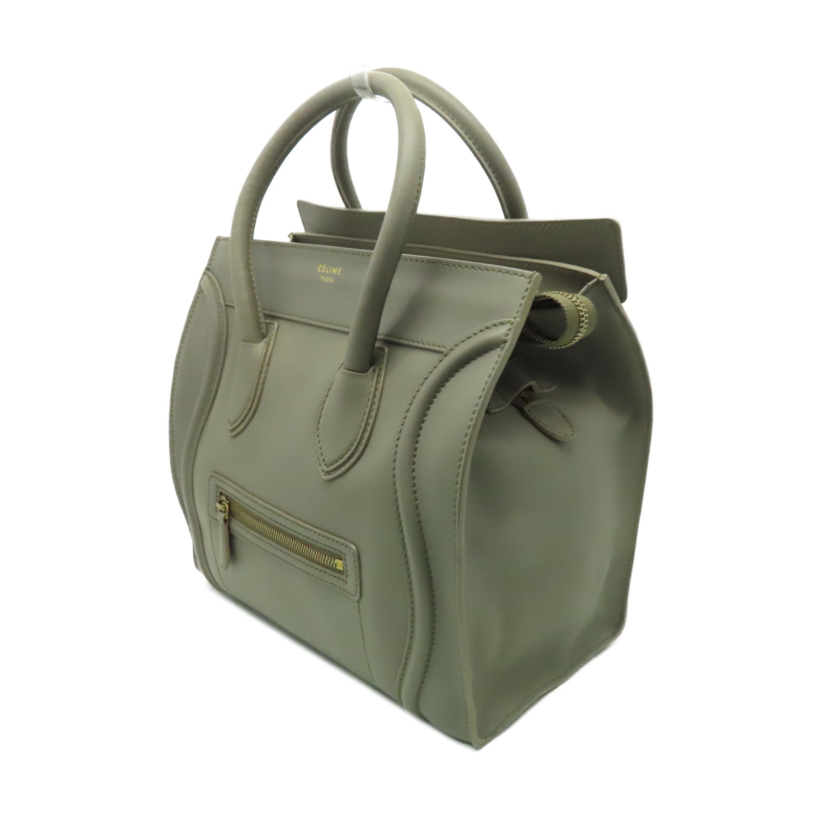 CELINE 牛皮皮革Mini Luggage金扣手挽袋灰色