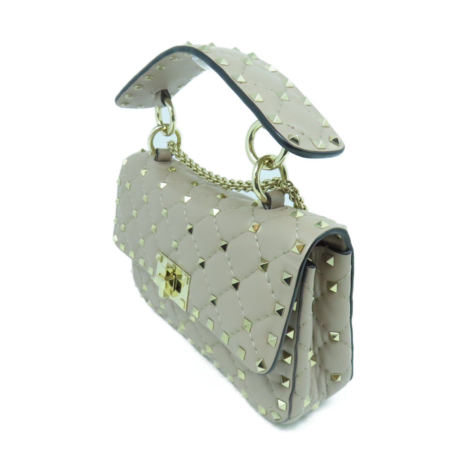 Valentino 羊皮皮革Rockstud Bag金扣手挽肩背兩用袋米色