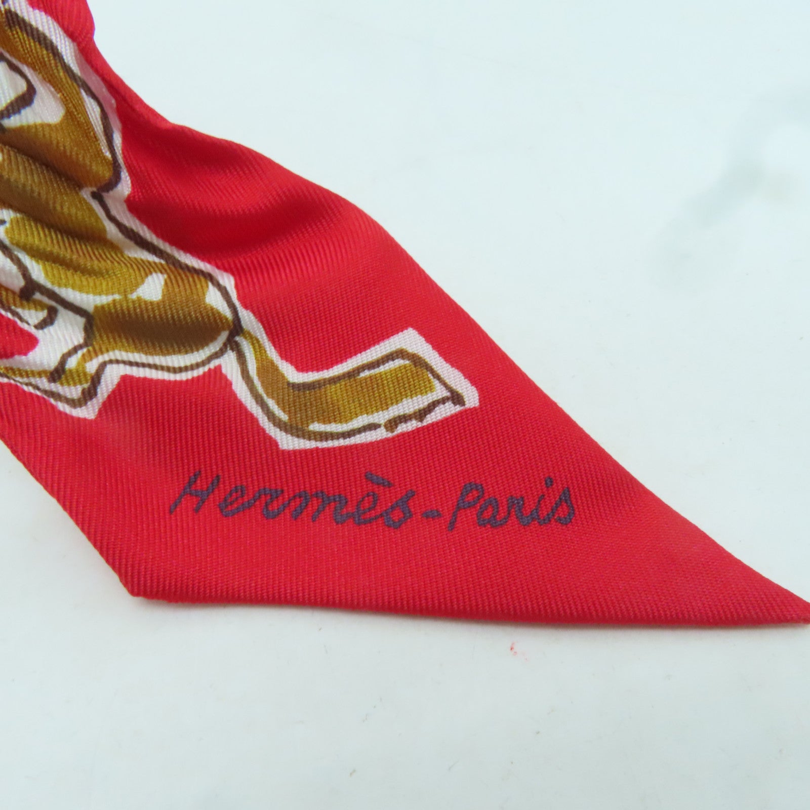HERMES 【激減優惠】絲質Twilly絲巾紅色