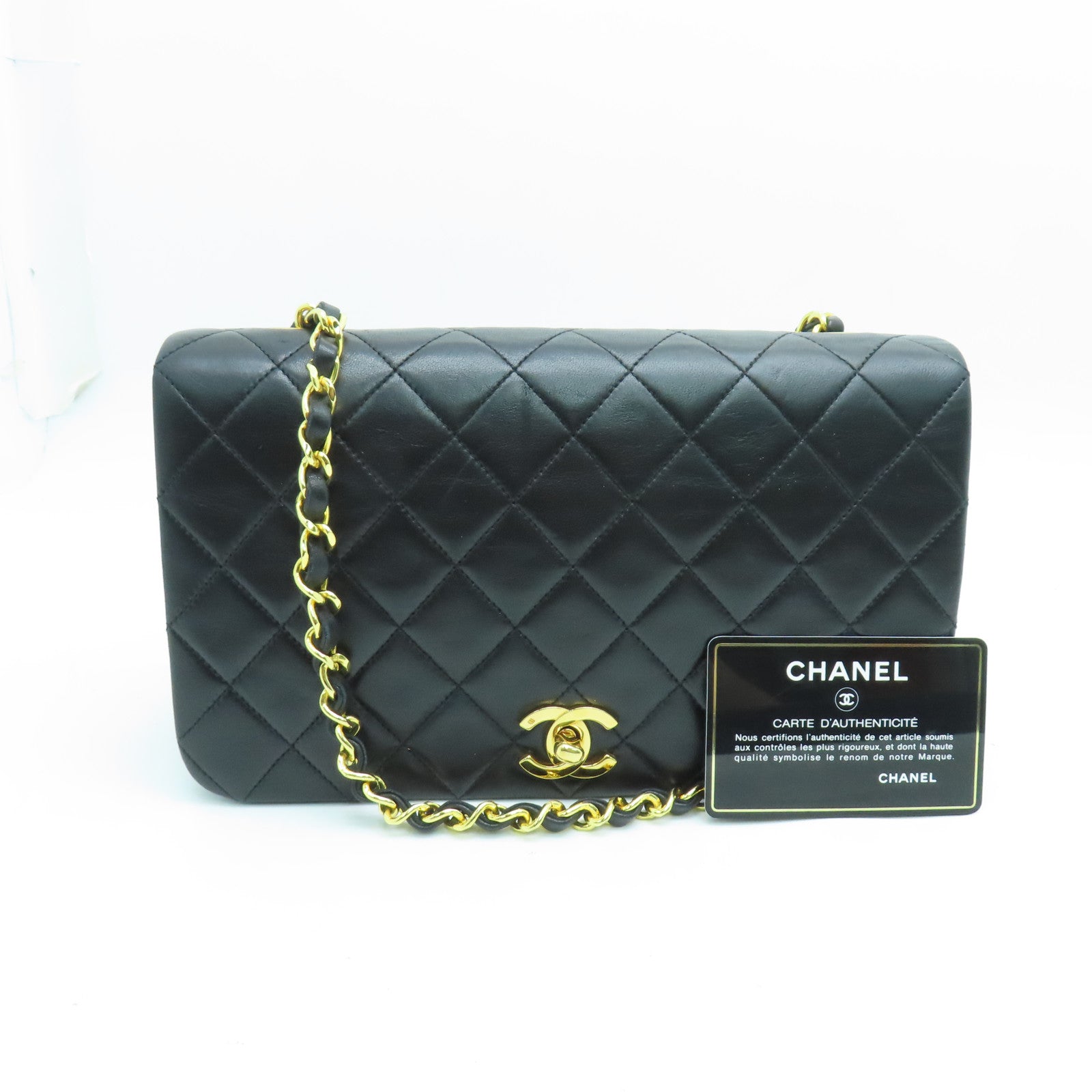 CHANEL 菱格羊皮皮革Chain Shoulder金扣肩背袋黑色