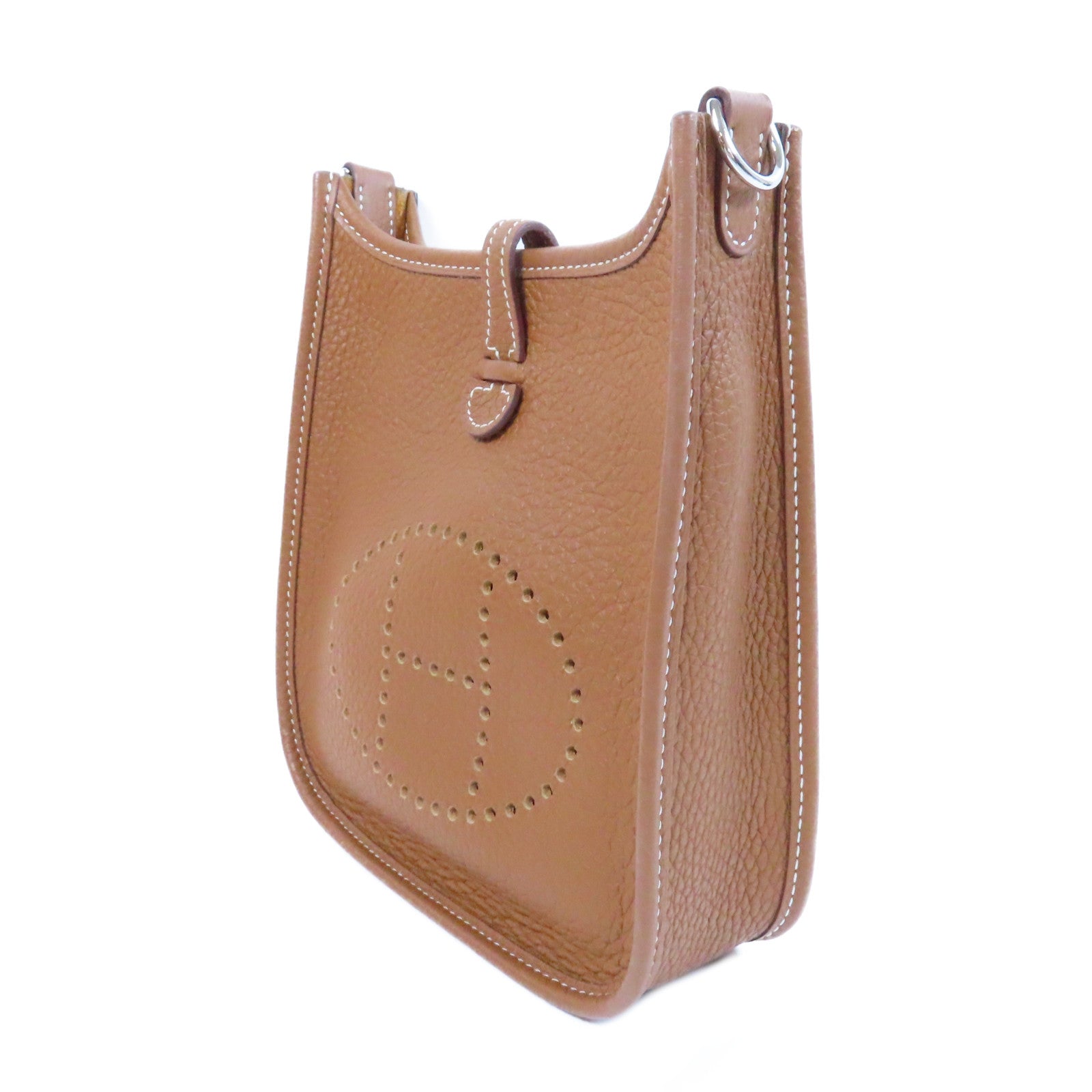 HERMES Clemence皮革Evelyne TPM銀扣肩背袋Gold經典駝色