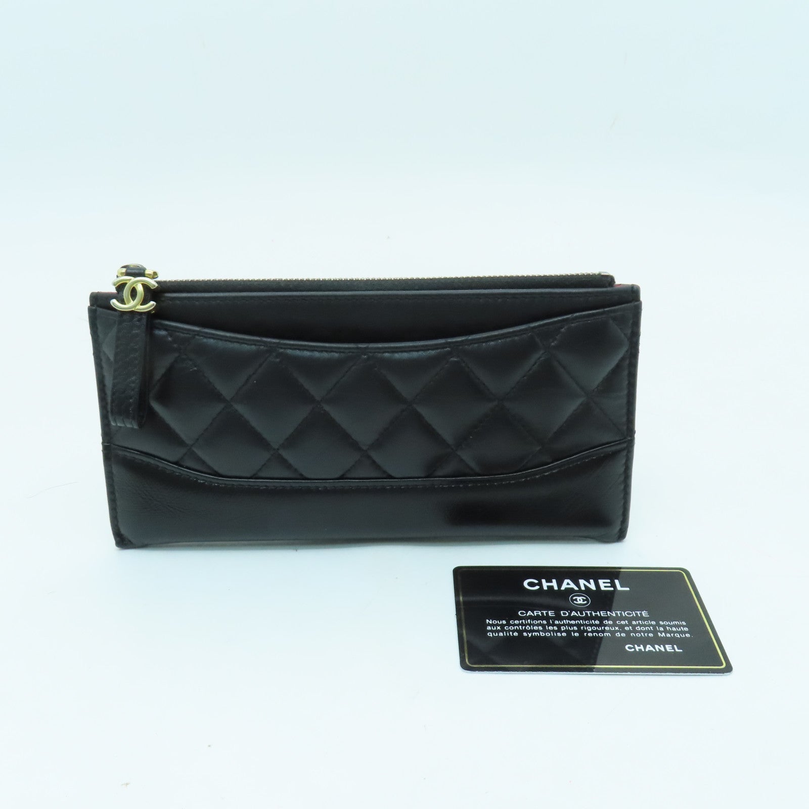 CHANEL 菱格牛皮皮革Wallet金銀扣錢包黑色