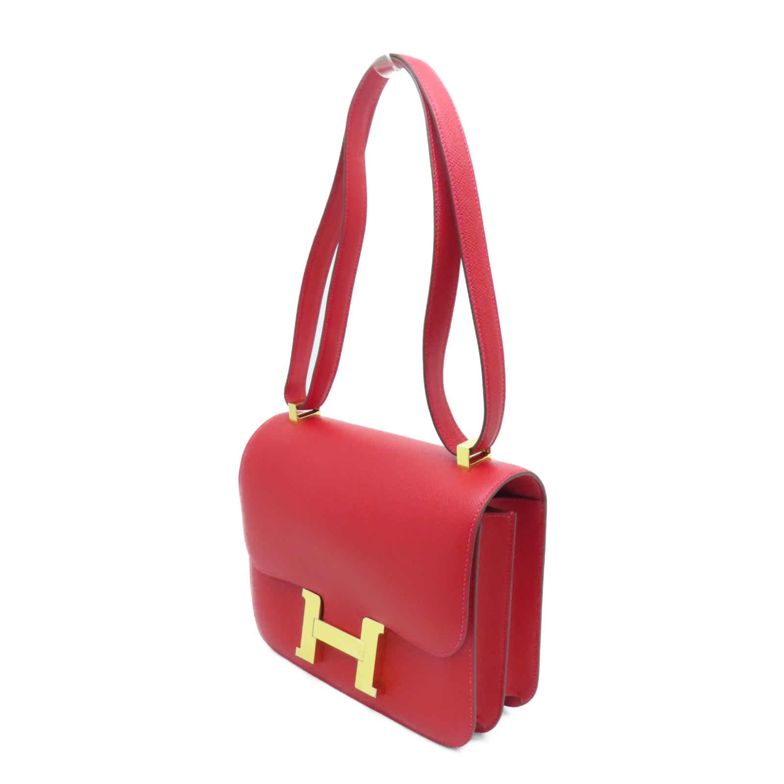 HERMES Veau Epsom皮革Constance 24金扣肩背袋Rouge Tomate红色