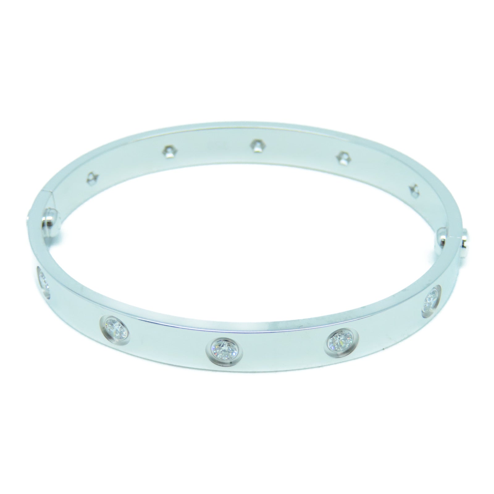 CARTIER 18K White Gold Love Bangle 10pcs Diamond Diamond Bangle Silver
