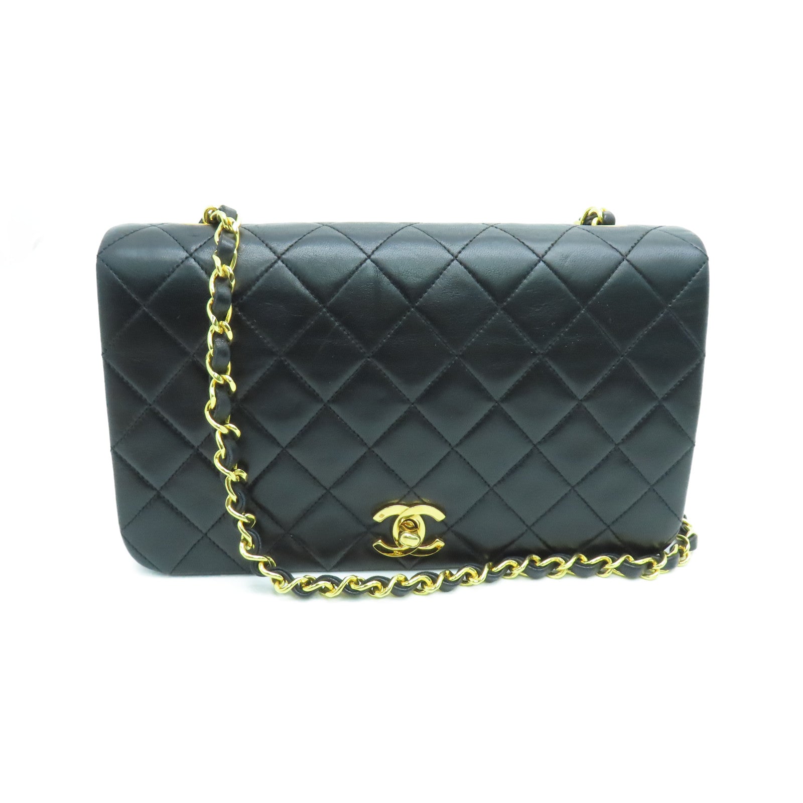 CHANEL 菱格羊皮皮革Chain Shoulder金扣肩背袋黑色