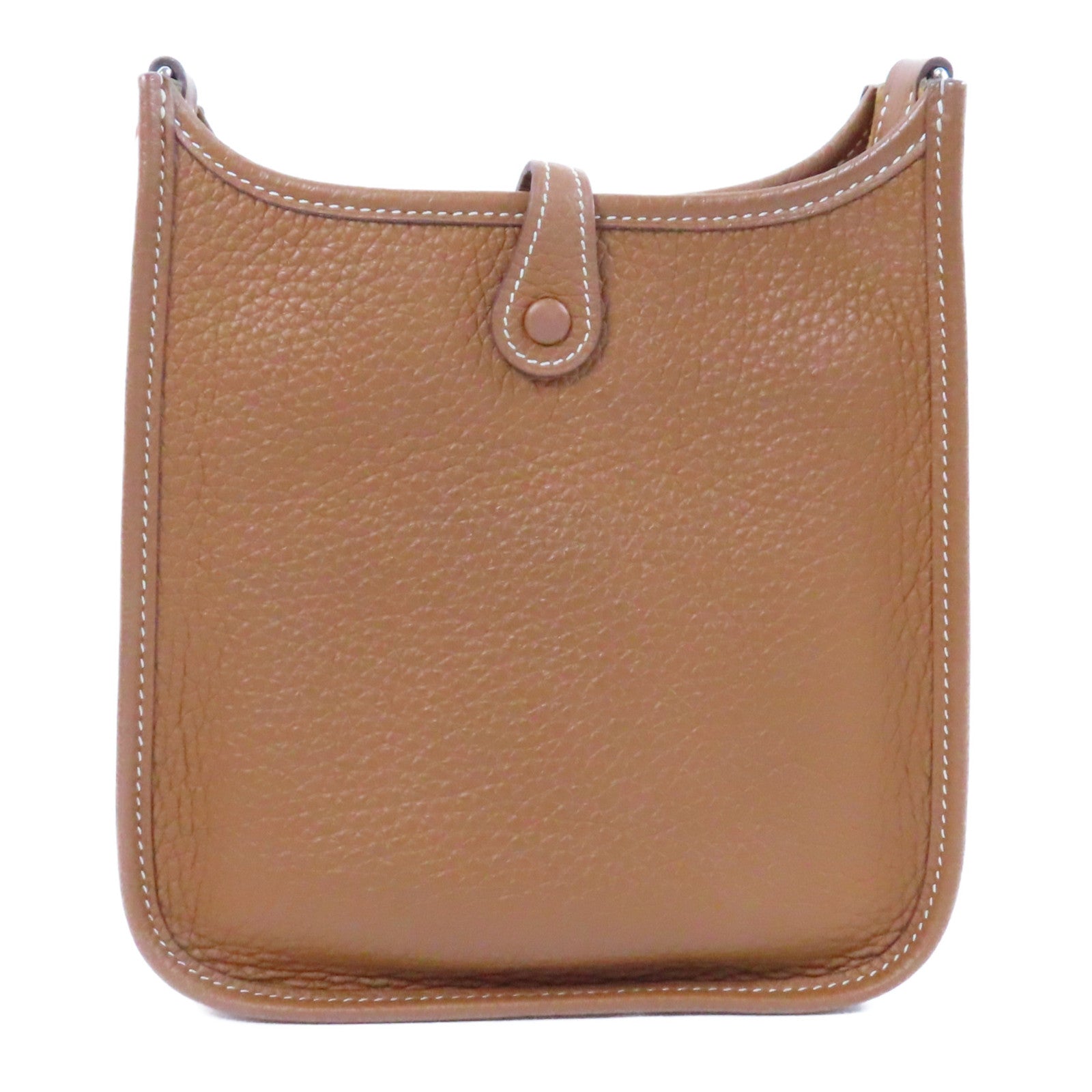 HERMES Clemence皮革Evelyne TPM銀扣肩背袋Gold經典駝色