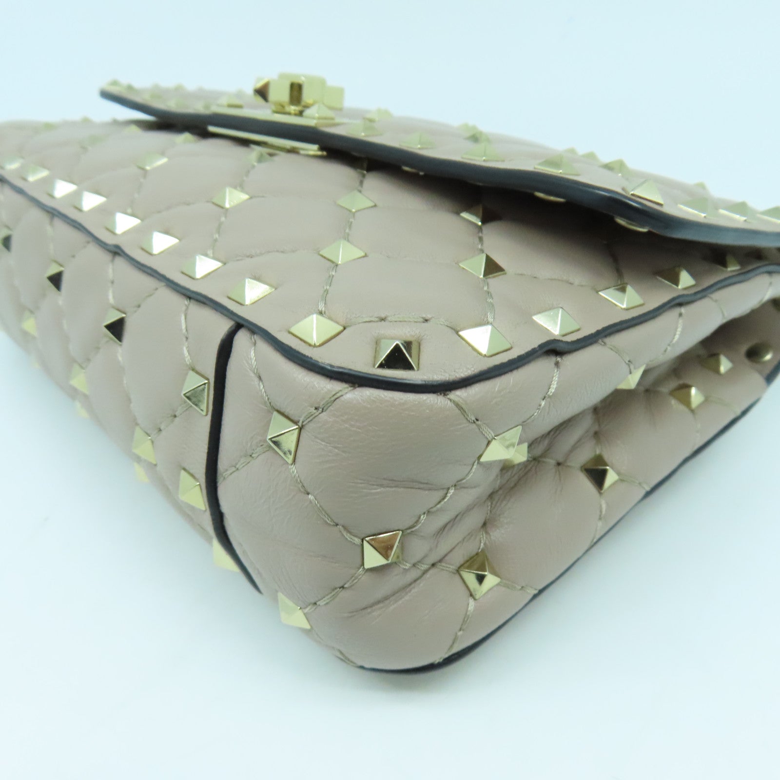 Valentino 羊皮皮革Rockstud Bag金扣手挽肩背兩用袋米色