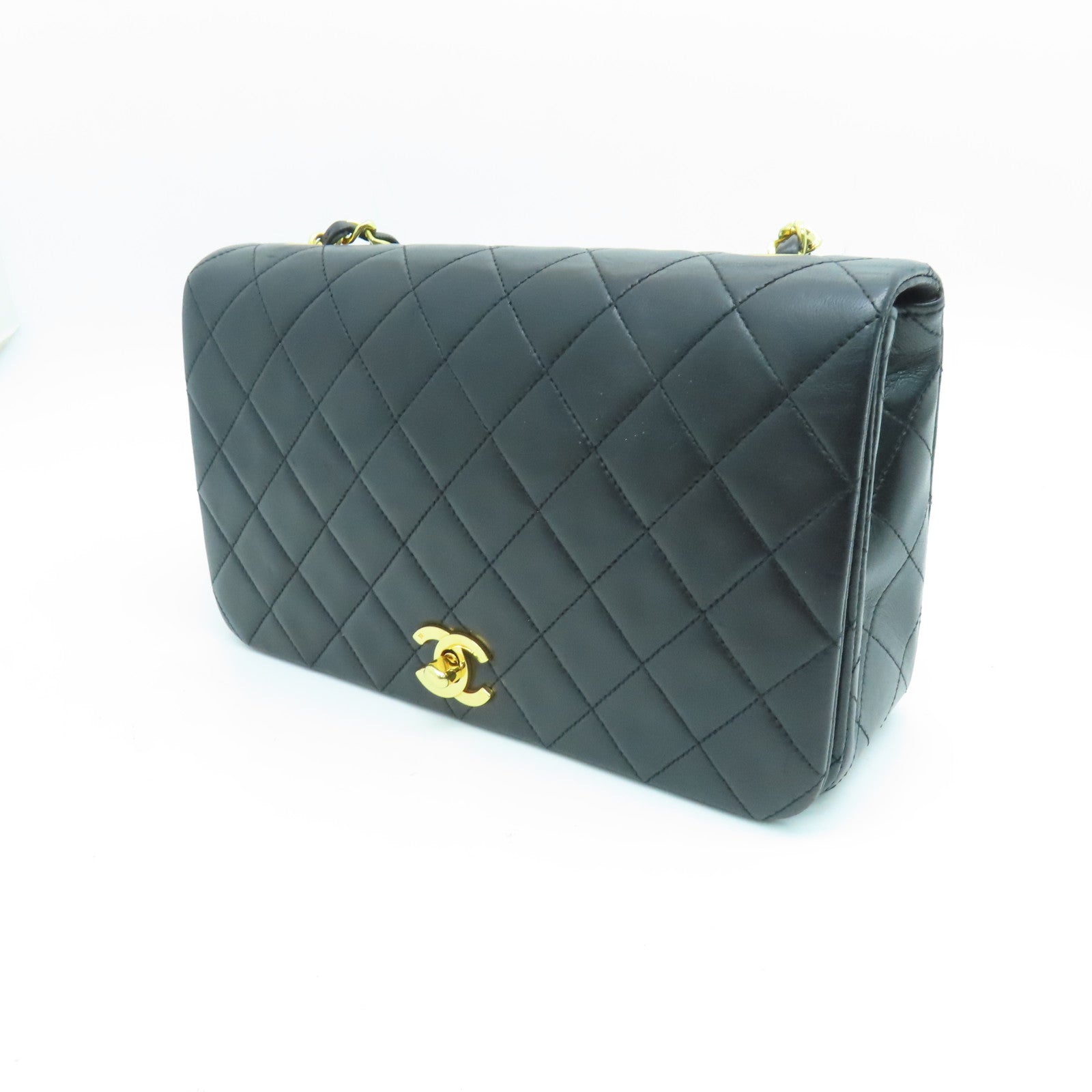 CHANEL 菱格羊皮皮革Chain Shoulder金扣肩背袋黑色