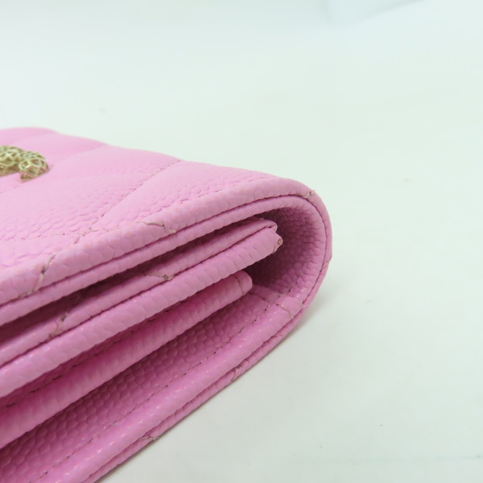 CHANEL 菱格牛皮皮革Card Holder金扣卡片套粉紅色