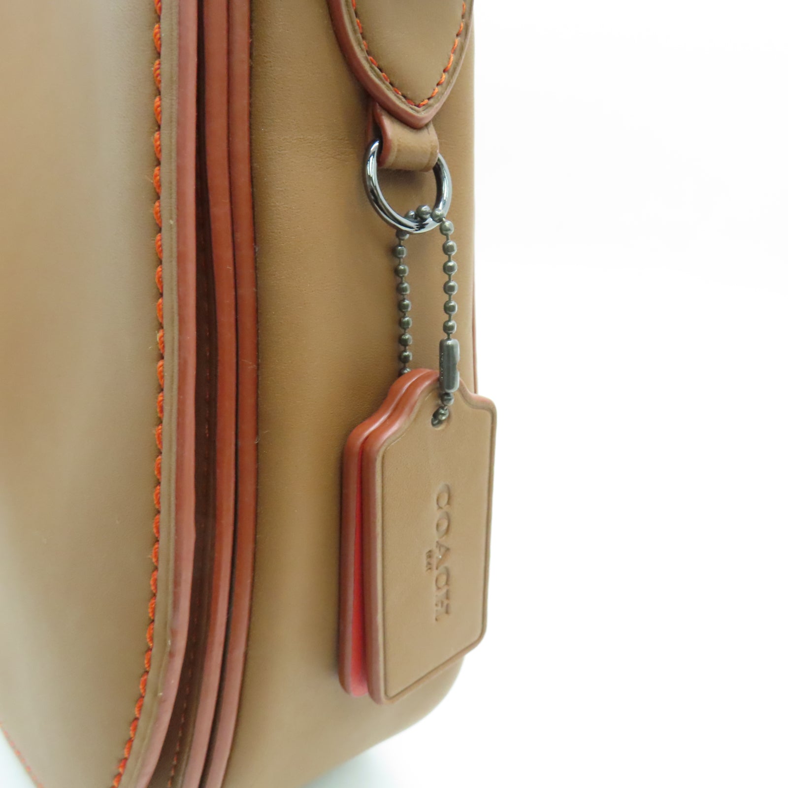 COACH 牛皮皮革Shoulder Bag銀扣肩背袋棕色