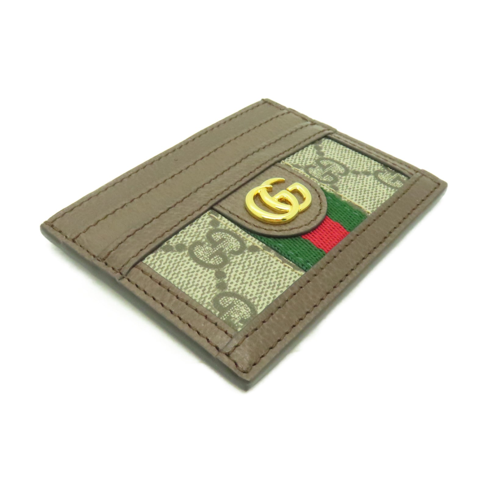 GUCCI 塗層帆布Ophidia GG Card Case金扣卡片套棕色