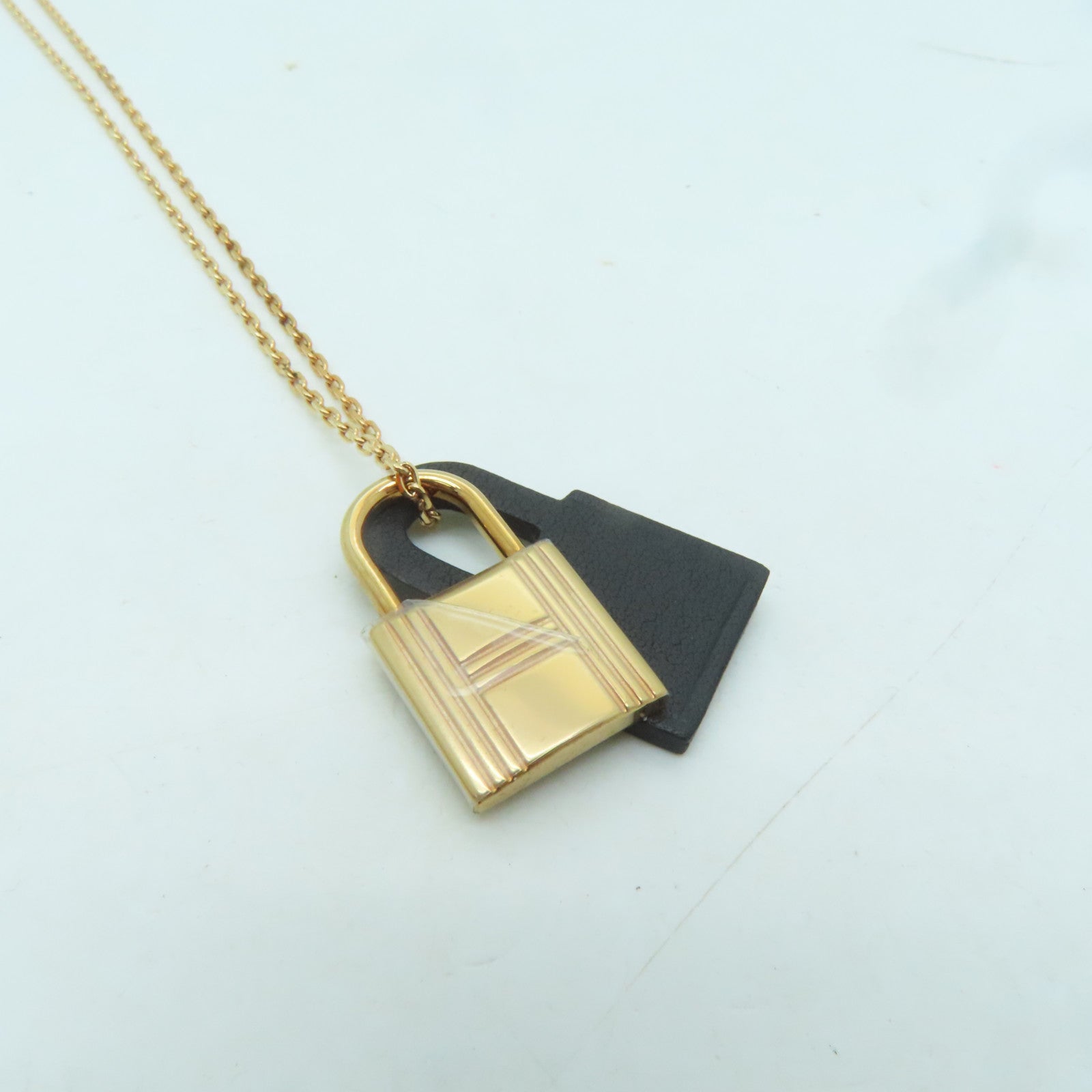 HERMES Swift皮革O Kelly Necklace項鍊玫瑰金/黑色