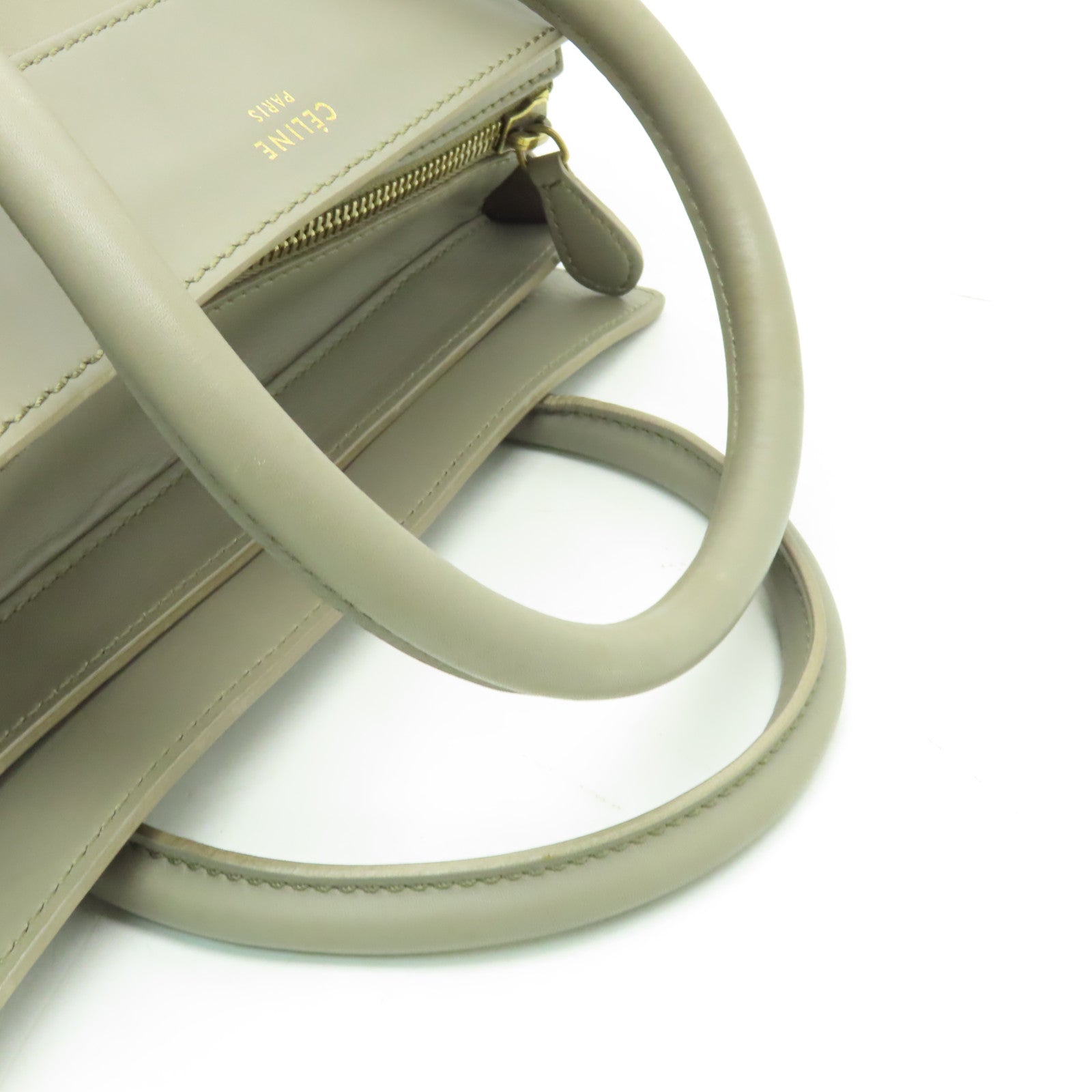 CELINE 牛皮皮革Mini Luggage金扣手挽袋灰色