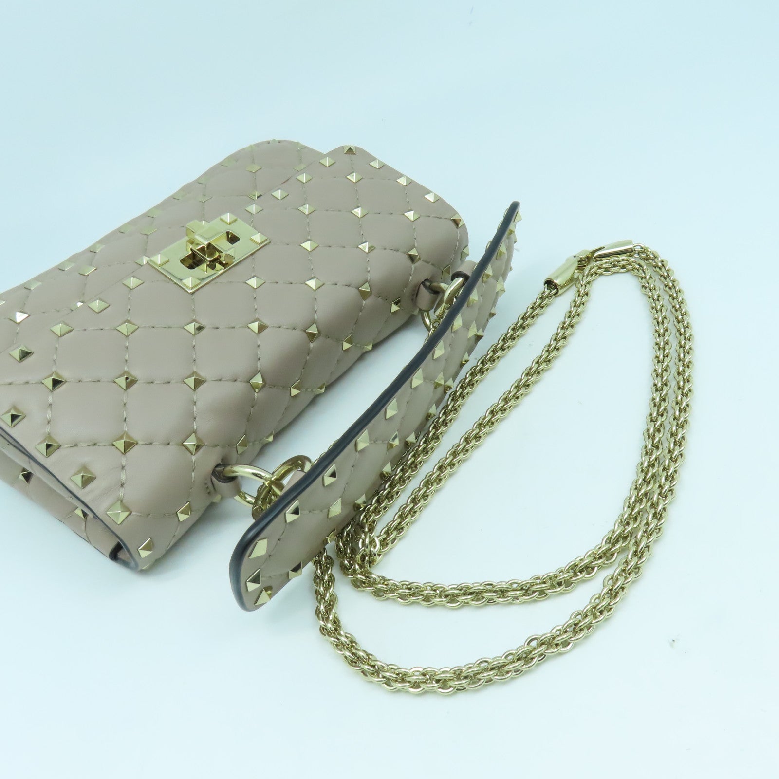 Valentino 羊皮皮革Rockstud Bag金扣手挽肩背兩用袋米色