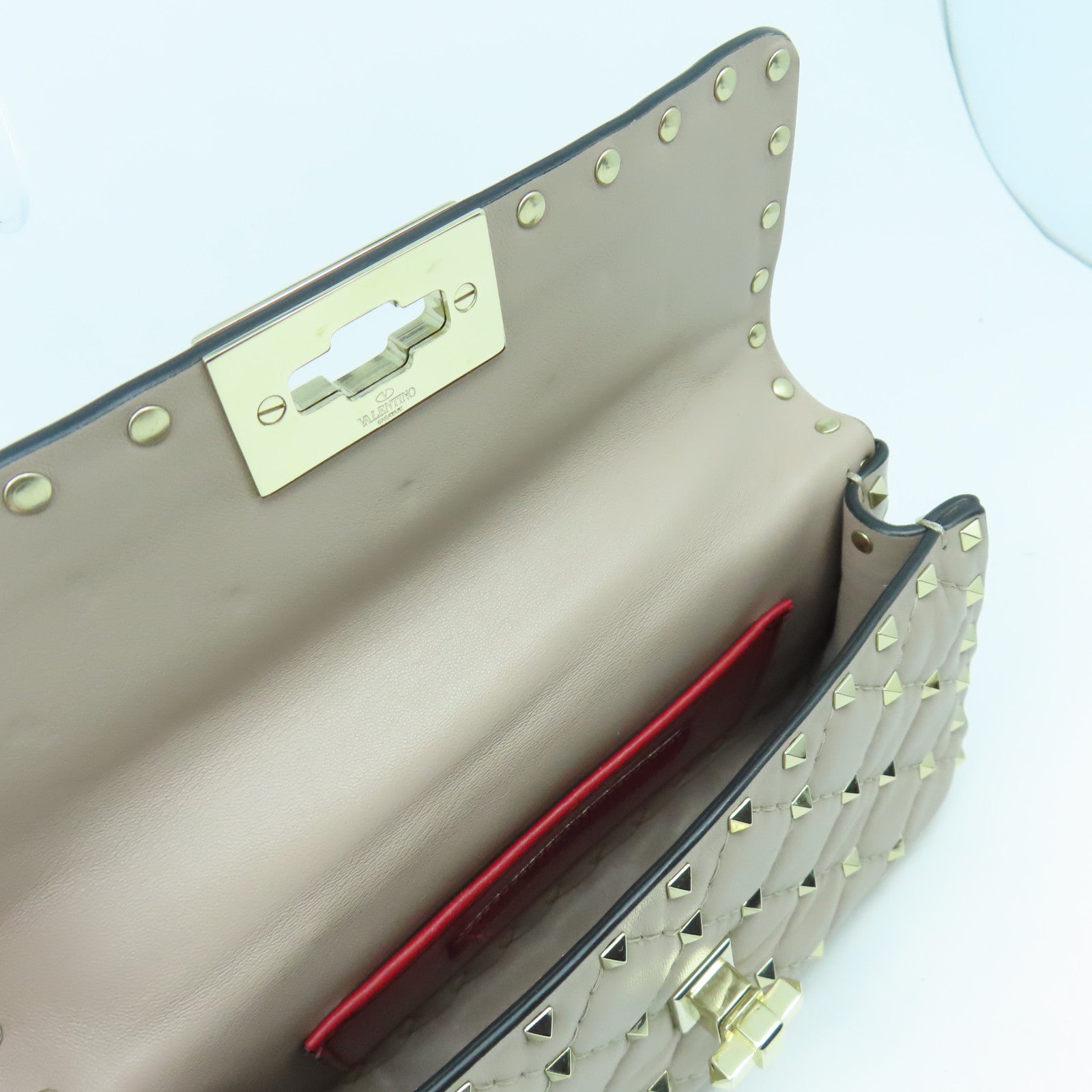 Valentino 羊皮皮革Rockstud Bag金扣手挽肩背兩用袋米色