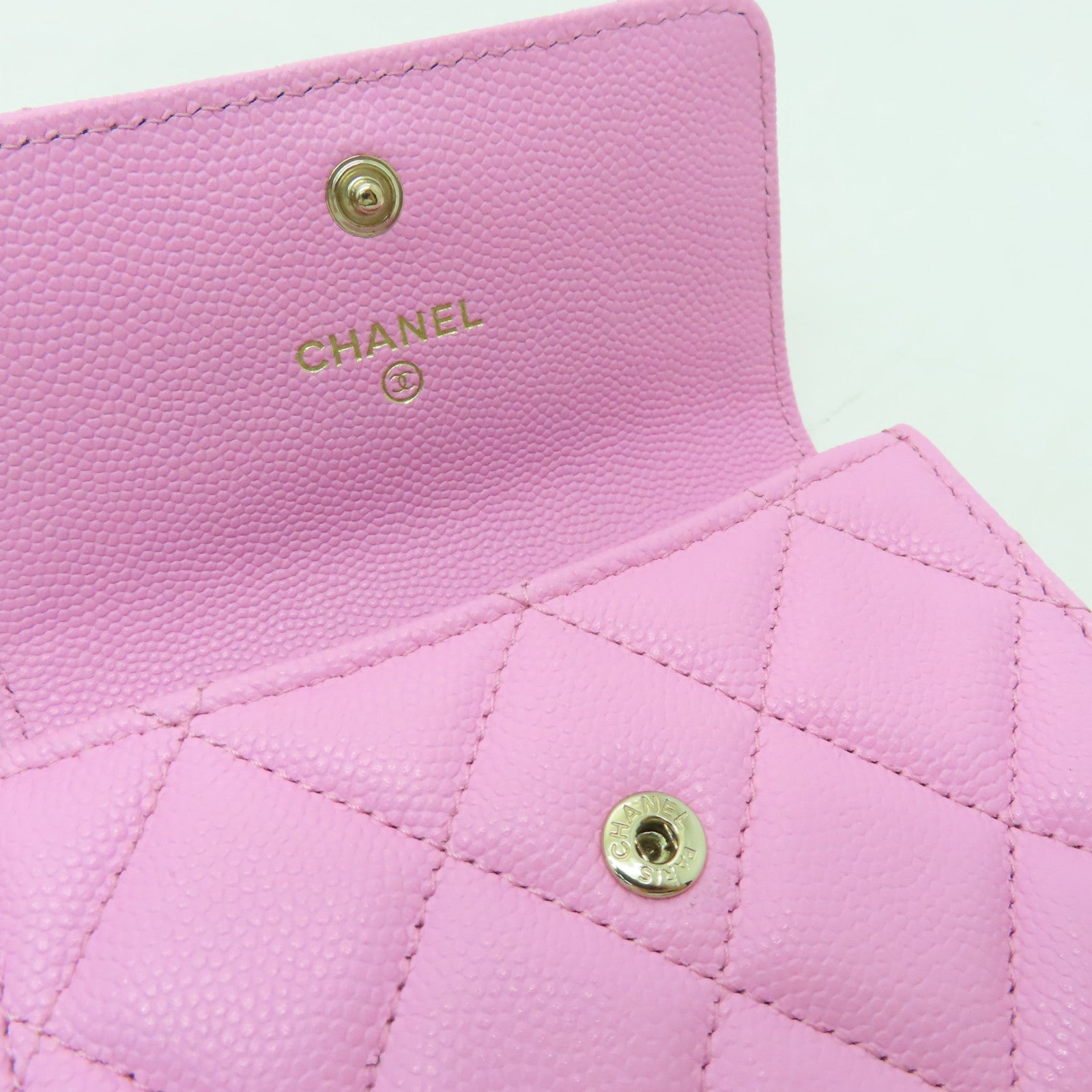 CHANEL 菱格牛皮皮革Card Holder金扣卡片套粉紅色