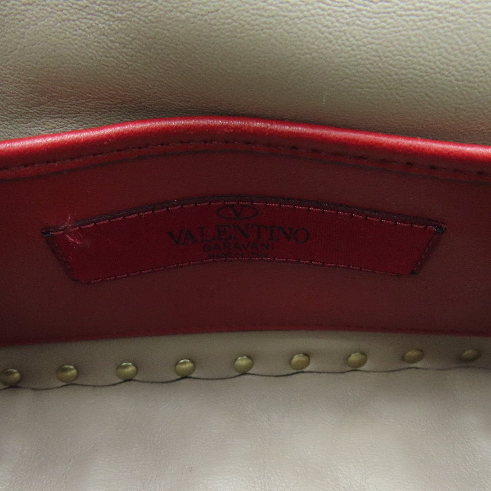 Valentino 羊皮皮革Rockstud Bag金扣手挽肩背兩用袋米色