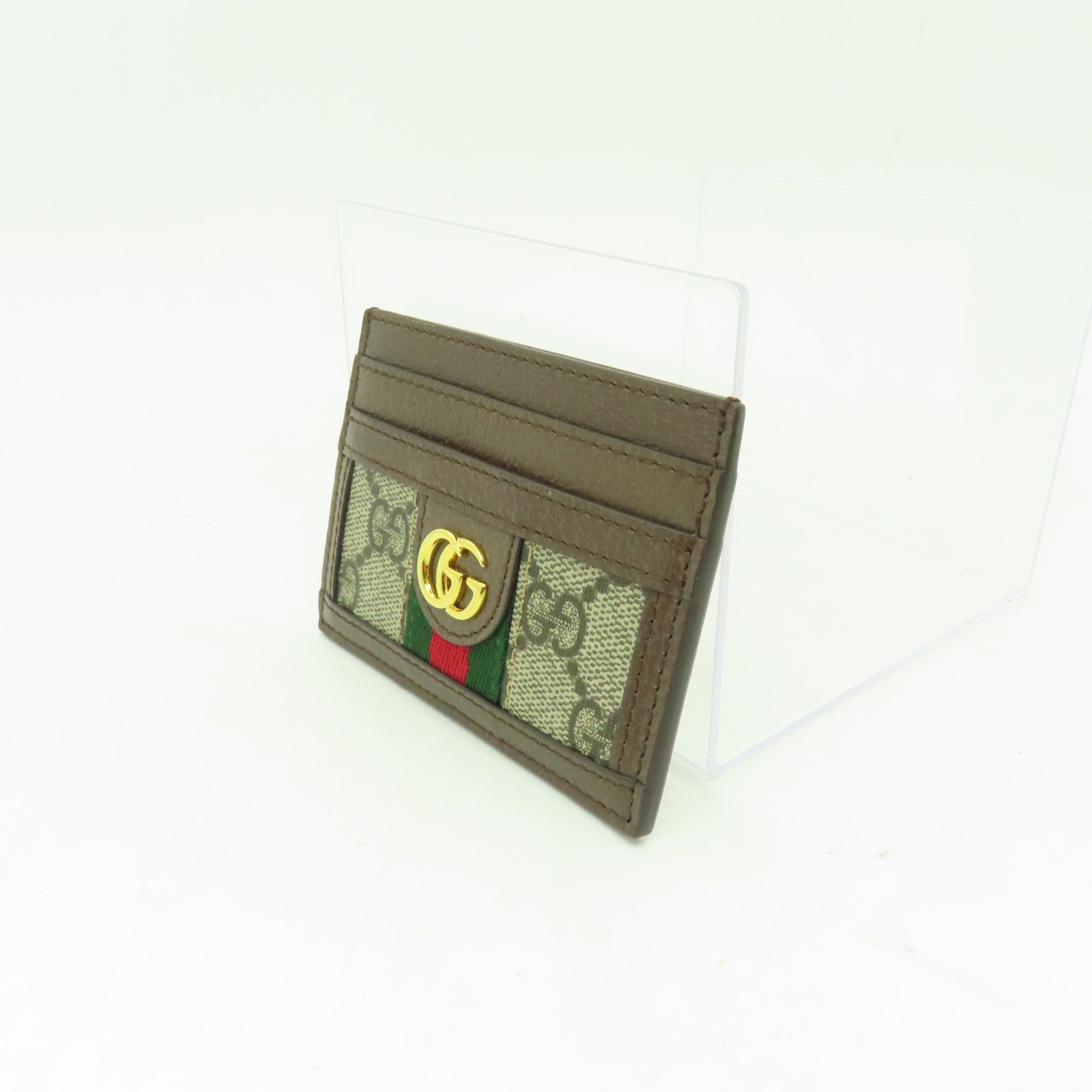 GUCCI 塗層帆布Ophidia GG Card Case金扣卡片套棕色