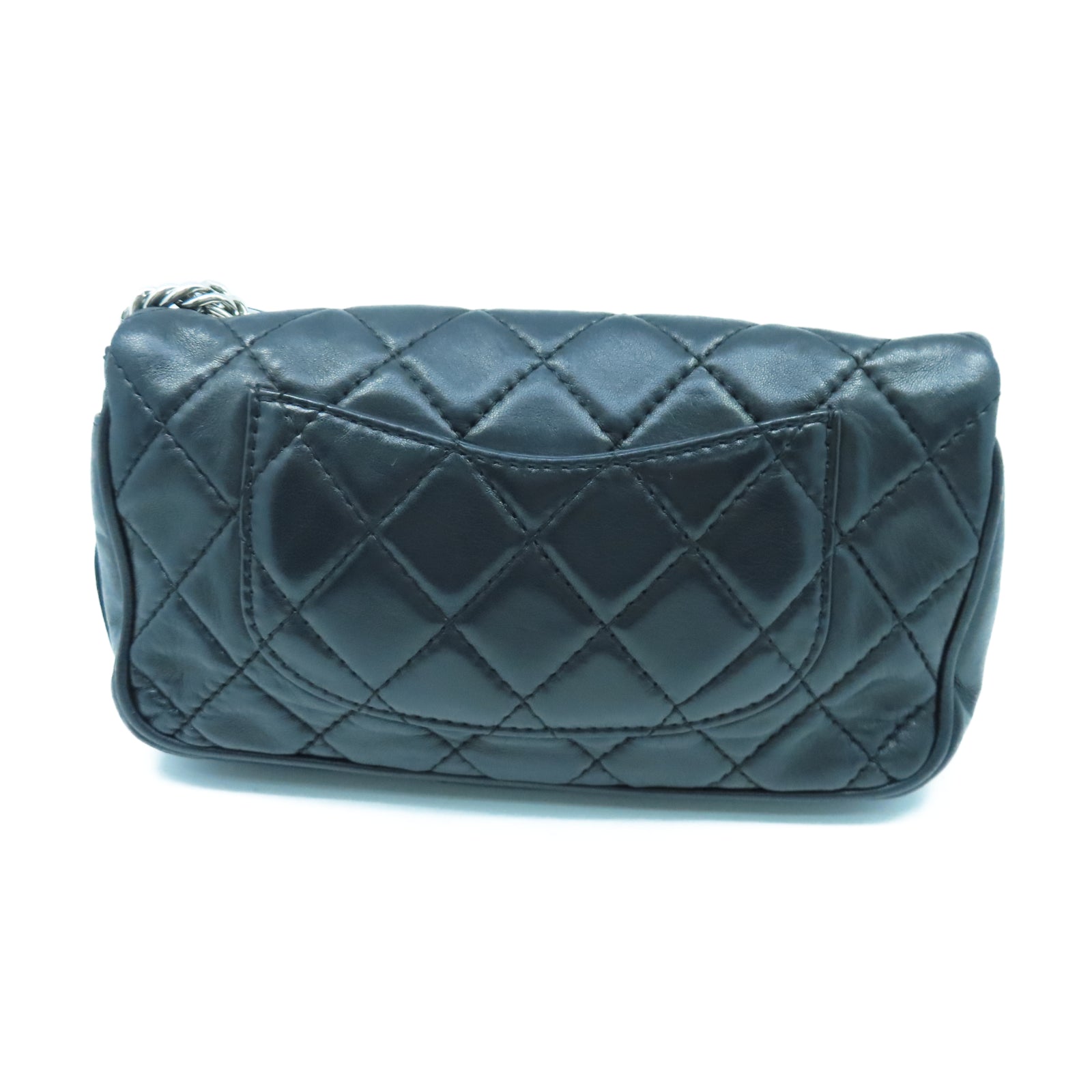 CHANEL 菱格牛皮皮革Shoulder Bag銀扣鏈帶肩背袋黑色