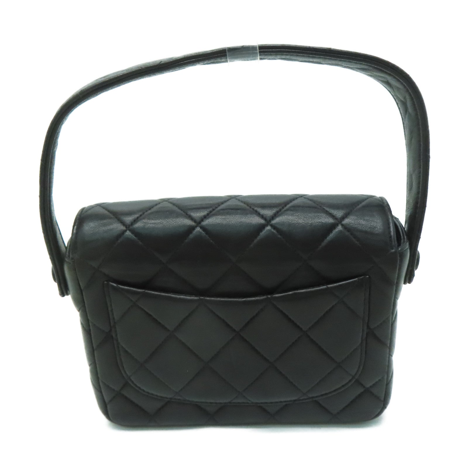 CHANEL 菱格羊皮皮革Handbag銀扣手挽袋黑色