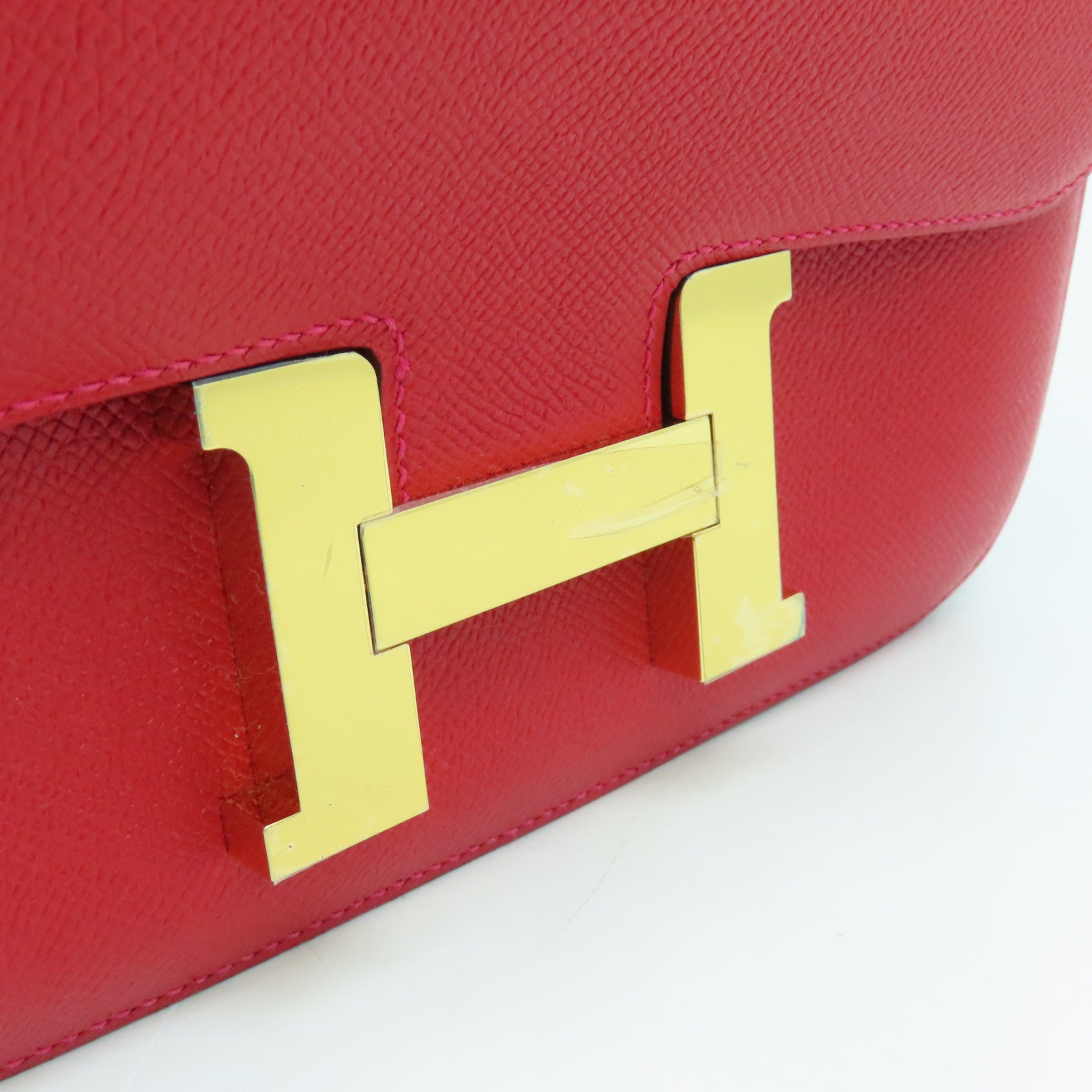 HERMES Veau Epsom皮革Constance 24金扣肩背袋Rouge Tomate红色