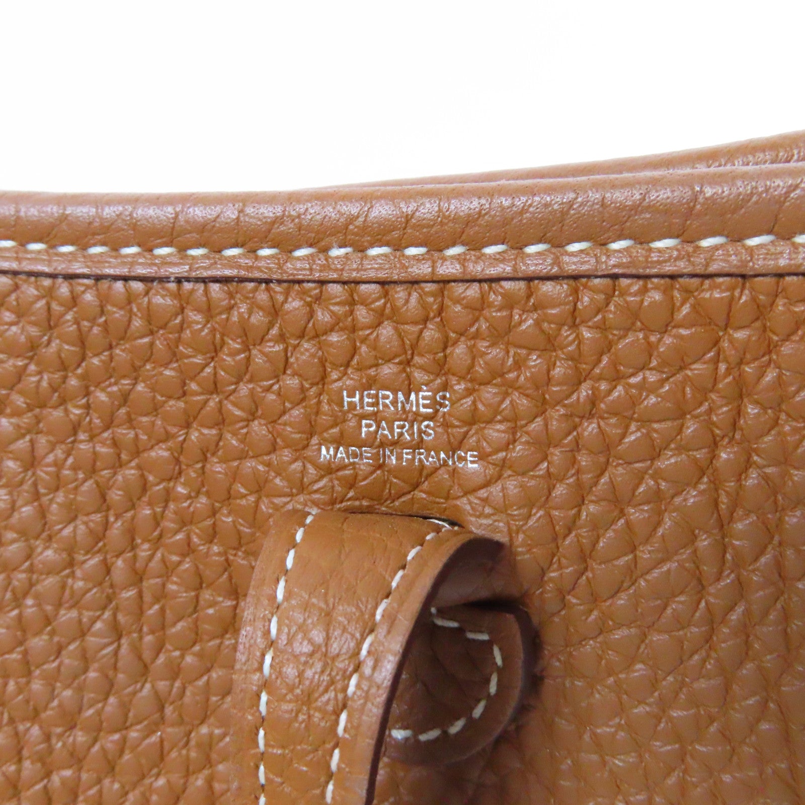 HERMES Clemence皮革Evelyne TPM銀扣肩背袋Gold經典駝色