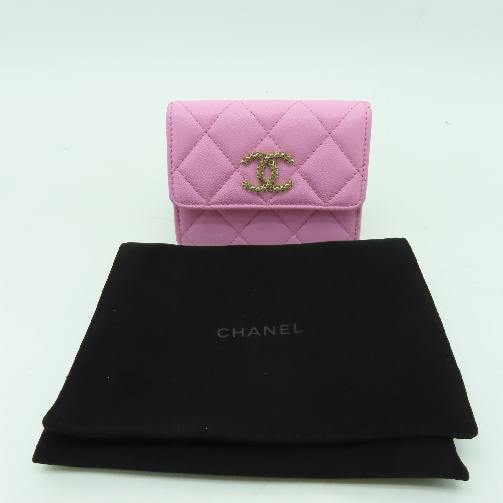 CHANEL 菱格牛皮皮革Card Holder金扣卡片套粉紅色
