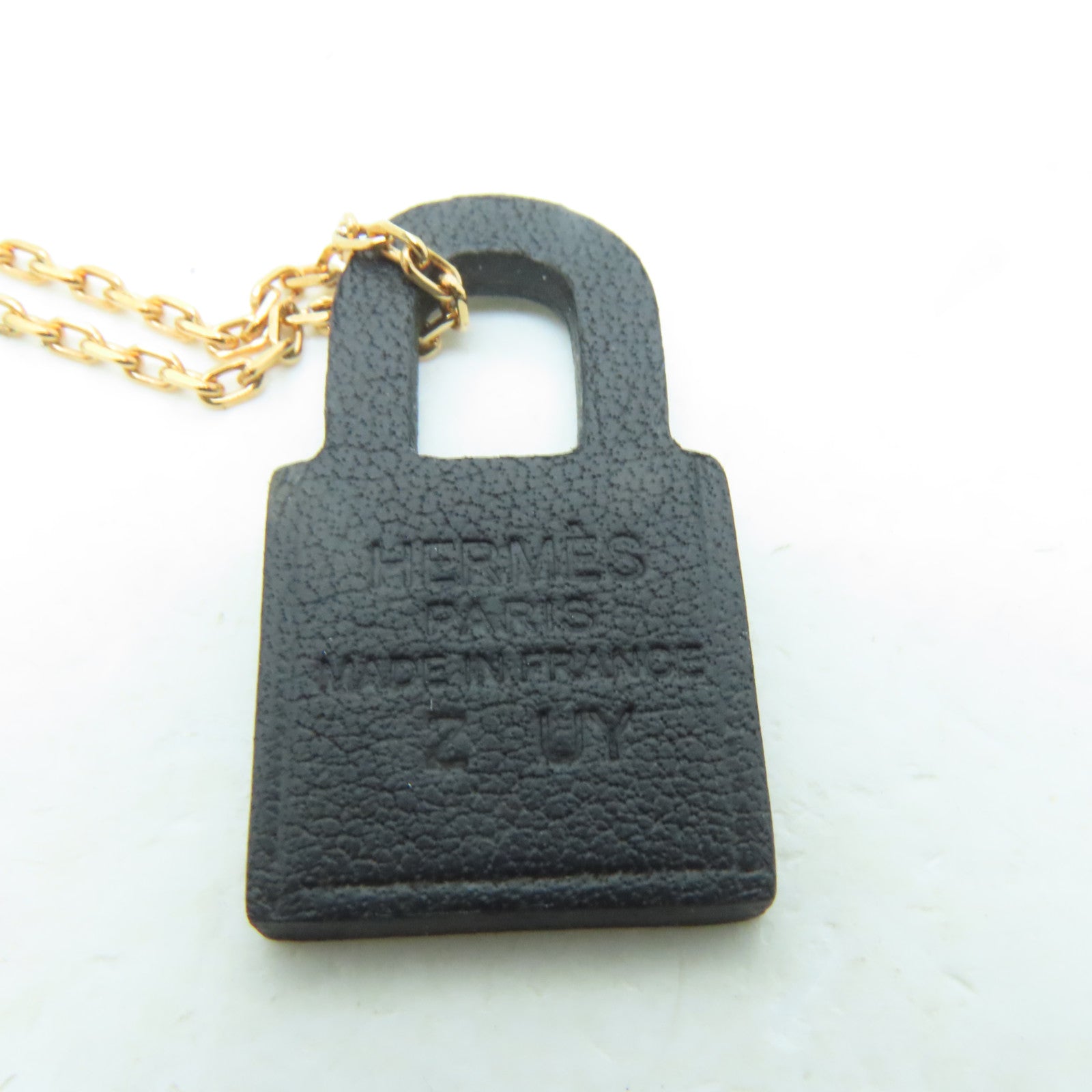 HERMES Swift皮革O Kelly Necklace項鍊玫瑰金/黑色