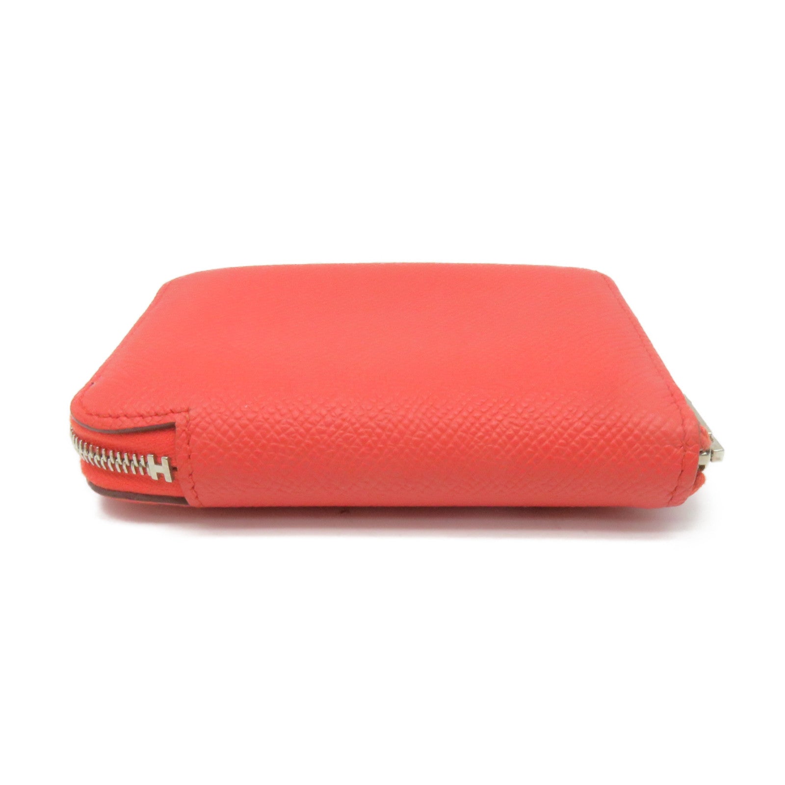 HERMES Epsom皮革Silkin Compact Wallet银扣拉链短钱包Feu桃红色