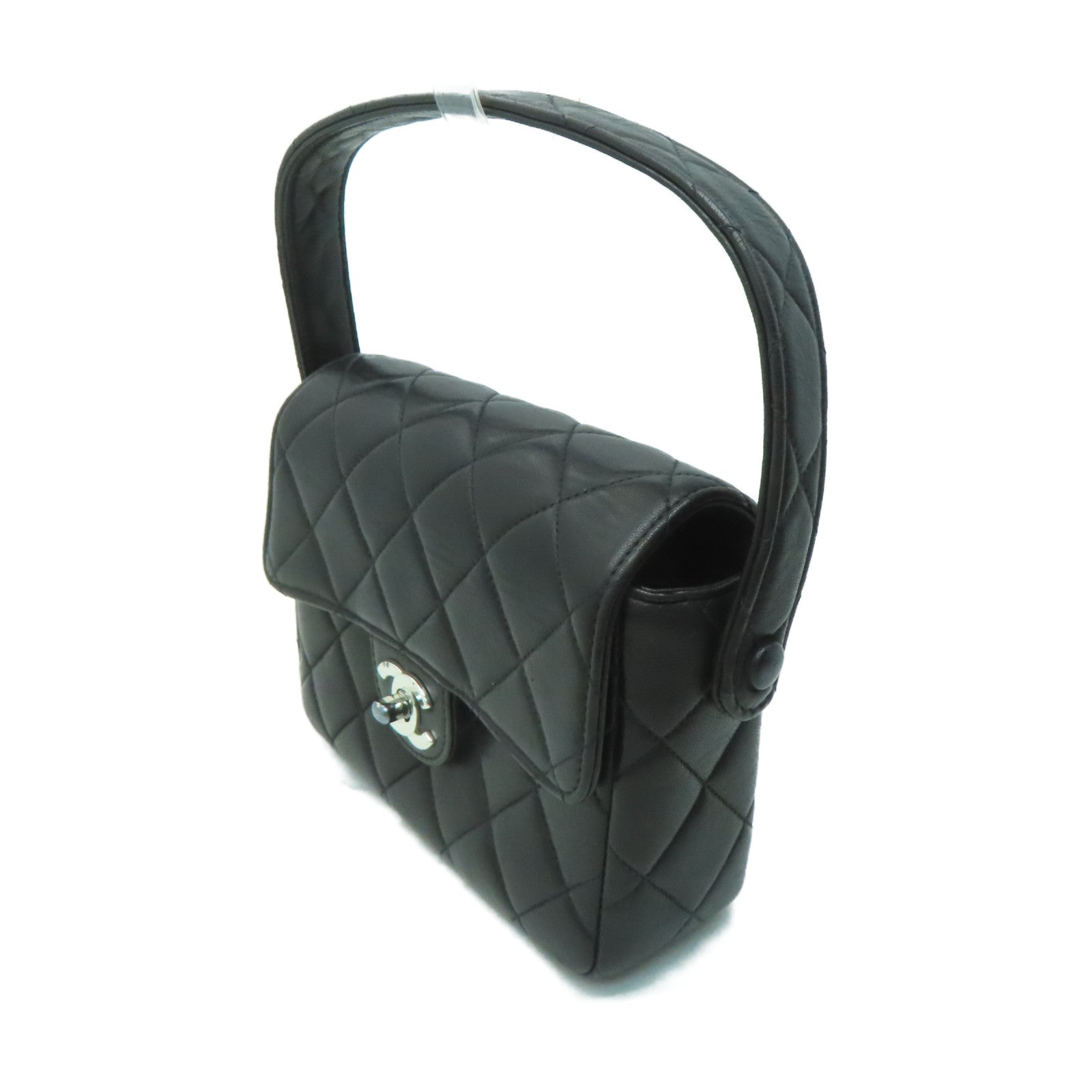CHANEL 菱格羊皮皮革Handbag銀扣手挽袋黑色
